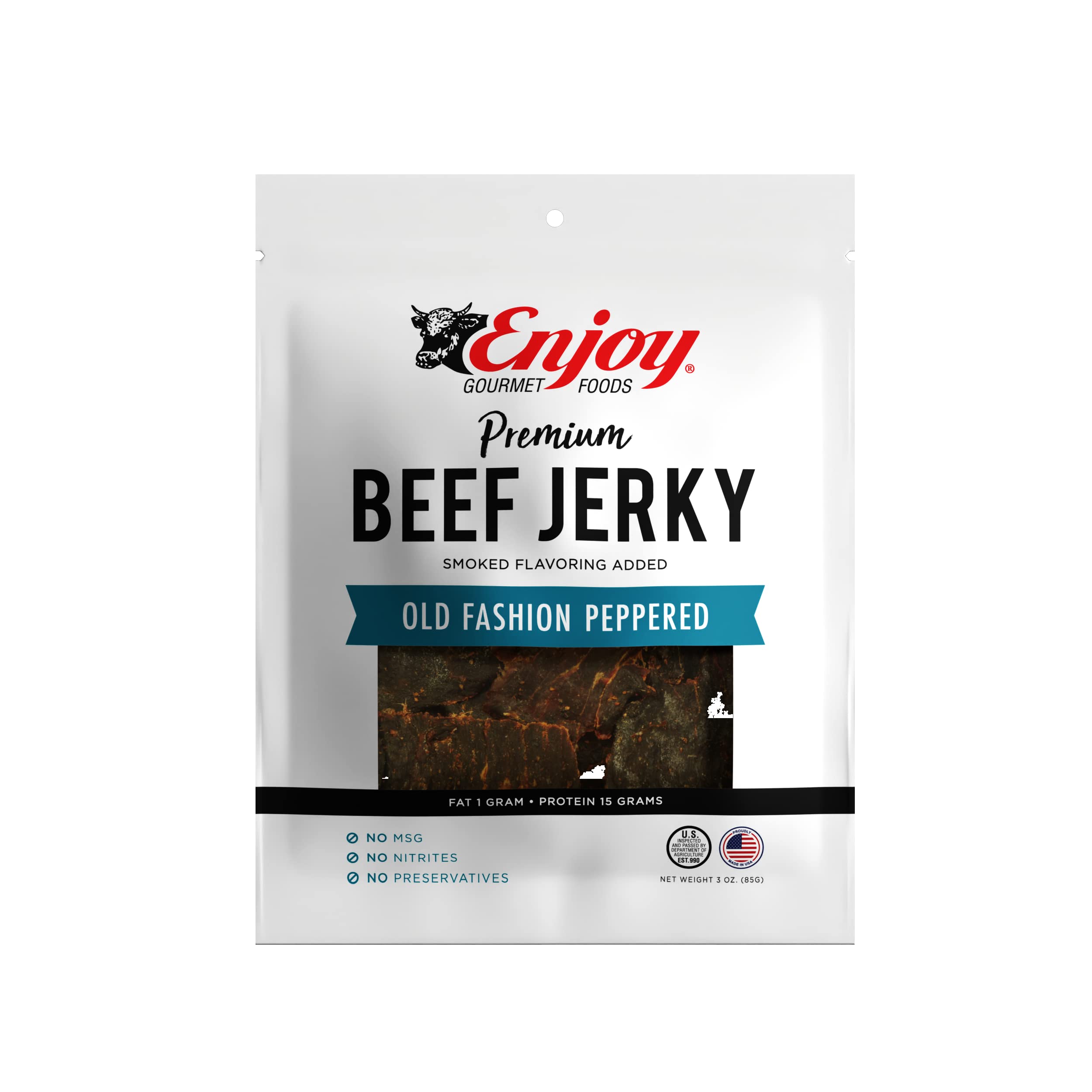 Premium Peppered Beef Jerky 3 oz (Pack of 6) | Traditional Old-Fashioned Style | USA Made | High Protein Low Fat Snack | No Preservatives, MSG or Nitrites | Resealable Bags for Freshness | Perfect for Hiking, Camping & On-The-Go Nutrition
