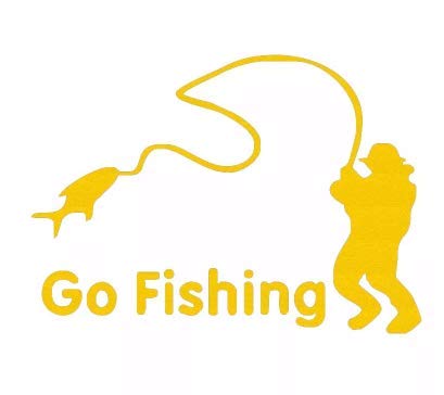 HitommyGo Fishing Car Sticker - 14x11cm Vinyl Window Decal for Cars, Trucks & SUVs - Waterproof Outdoor Decorative Graphics Sticker (Yellow) - Perfect for Anglers, Fishing Enthusiasts & Outdoor Lovers