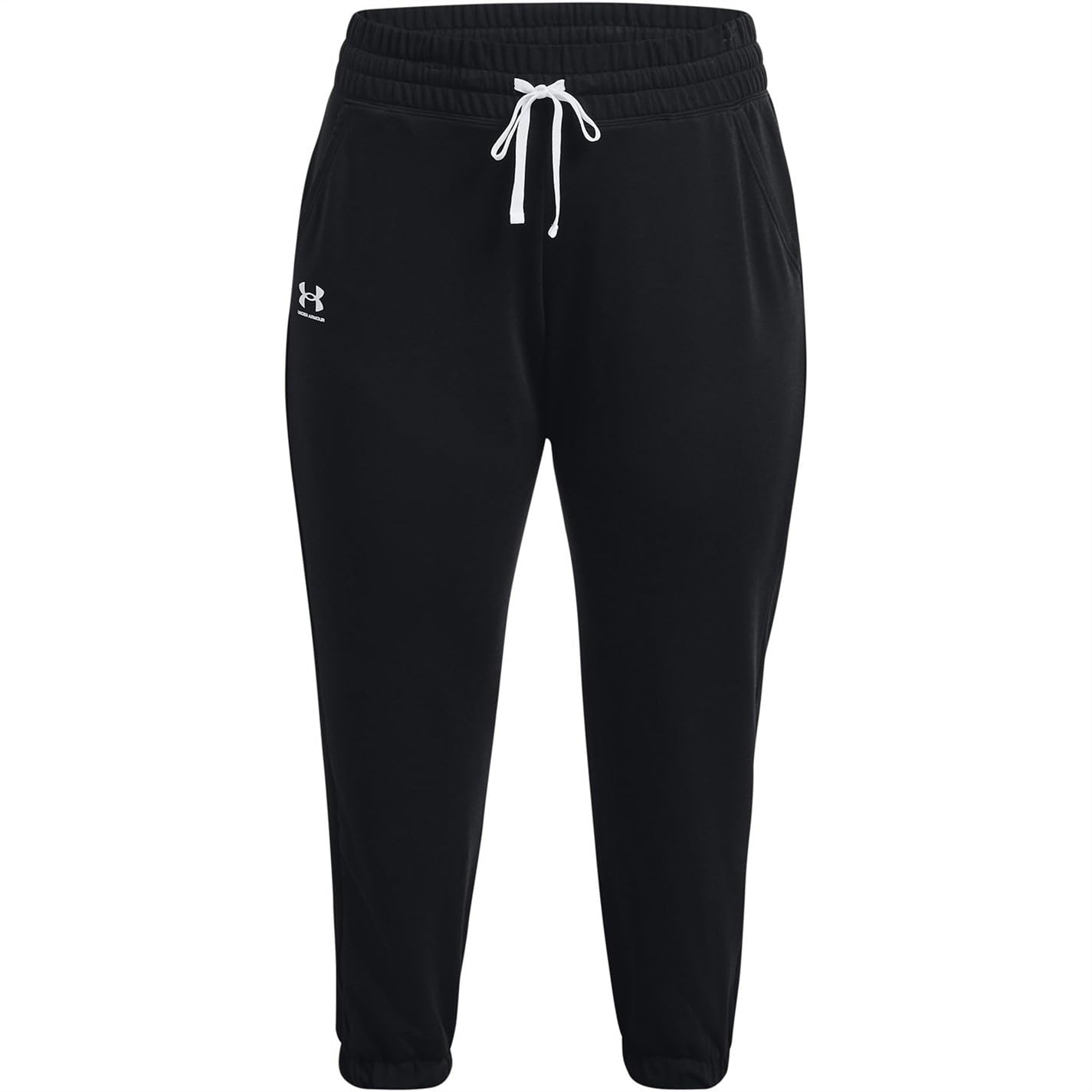 Under Armour Women's Rival Terry Joggers - Black/White, 2X - Soft Fleece Lounge Pants for Running, Yoga & Casual Wear