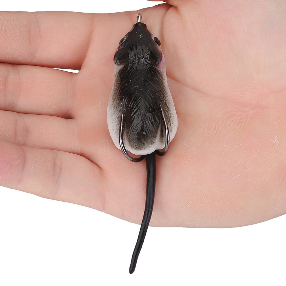 Artificial Floating Mouse Fishing Lures with Double Sharp Hooks - Saltwater & Freshwater Bass Fishing Bait (Dark Gray) - Perfect for Topwater Bass, Pike, and Muskie Fishing in Lakes & Rivers