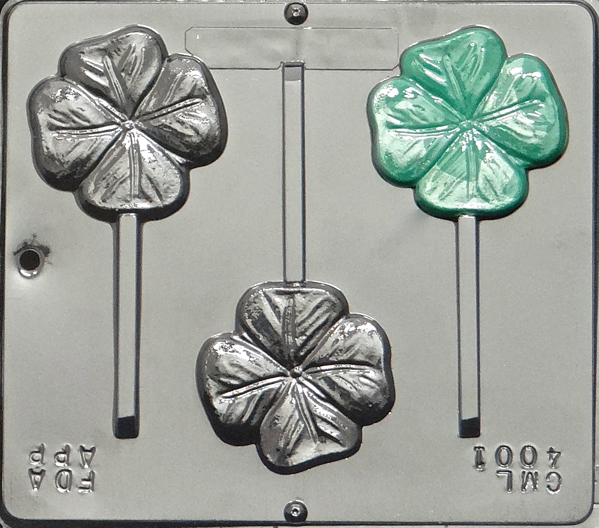 Four Leaf Clover Lollipop Chocolate Candy Mold for Saint Patrick's Day - DIY Candy Making, Party Favors & Holiday Baking Supplies (Model 4001)