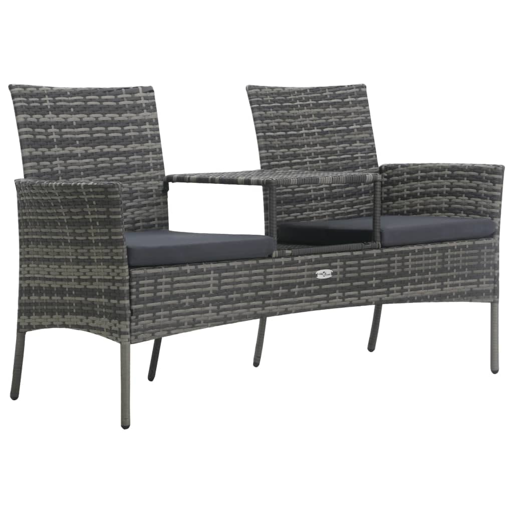 vidaXL Modern 2-Seater Patio Sofa Set with Tea Table - Weather-Resistant Lightweight Poly Rattan Outdoor Furniture in Anthracite - Perfect for Garden, Balcony, and Poolside Relaxation