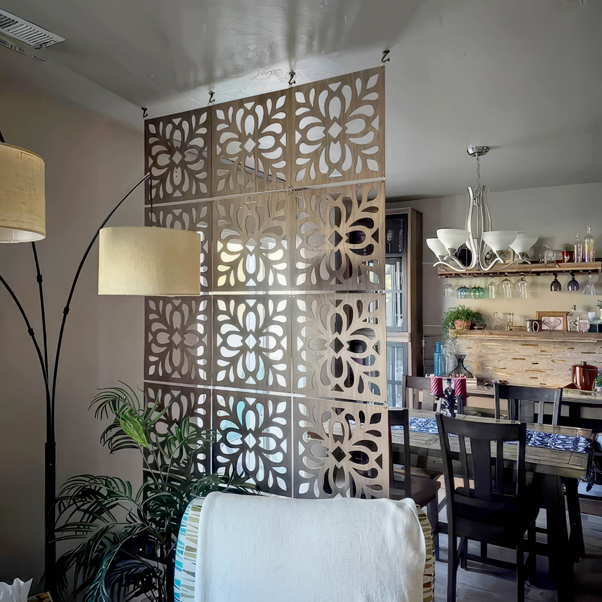 Decorative Hanging Tiles Room Dividers - Privacy Screen & Space Separator for Home, Office, and Studio - Perfect for Open Floor Plans and Room Partitioning