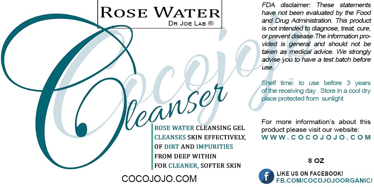 **Cocojojo Rose Water Cleansing Gel - Hydrating & Soothing Facial Cleanser for All Skin Types | Refreshing Face Wash with Rose Water | 8 oz | Perfect for Daily Skincare & Makeup Removal**