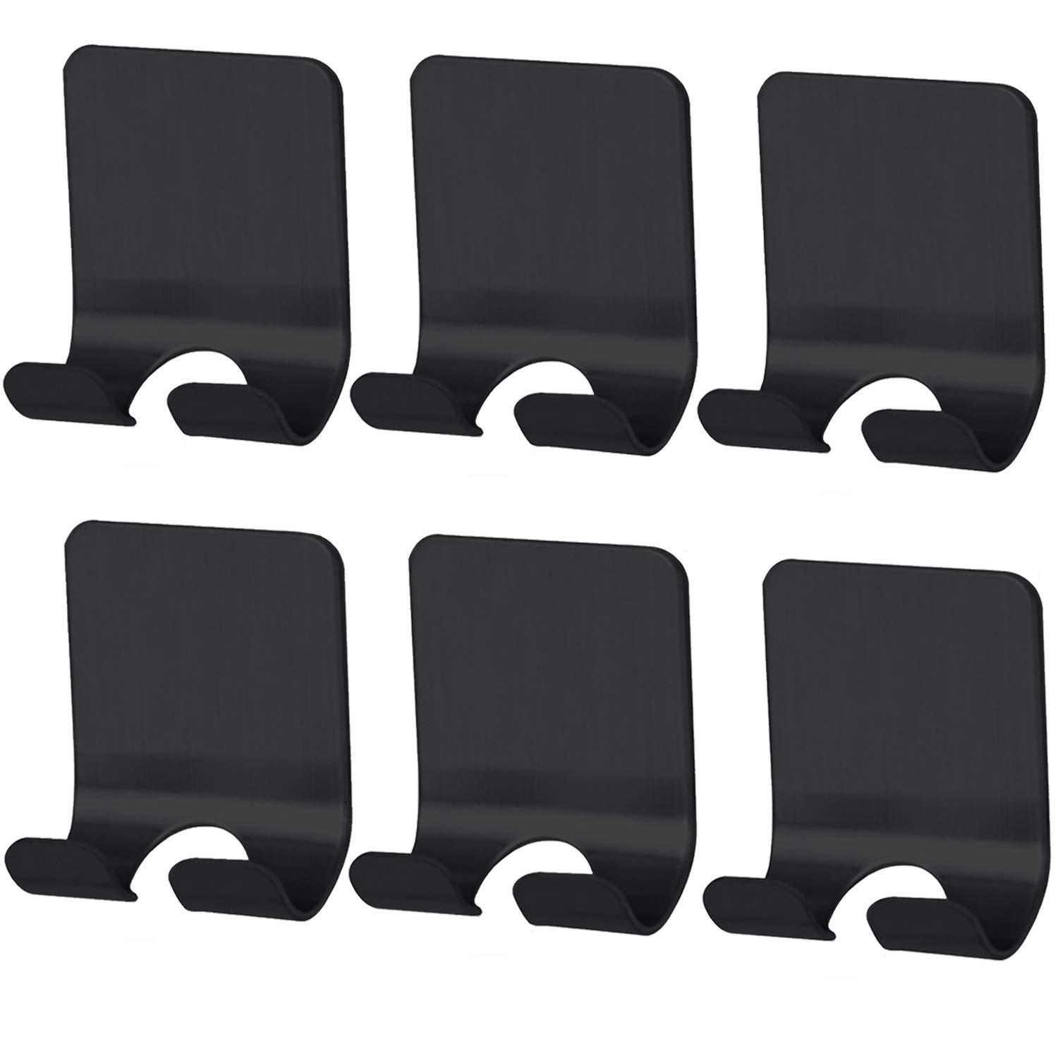 6 Pack Veriya Self-Adhesive Shower Razor Holder - No Drill Heavy Duty Shaver Hook for Razors, Phones & Bathroom Accessories - Perfect for Organizing Washcloths, Towels & Loofahs in Shower or Bathroom (Black)