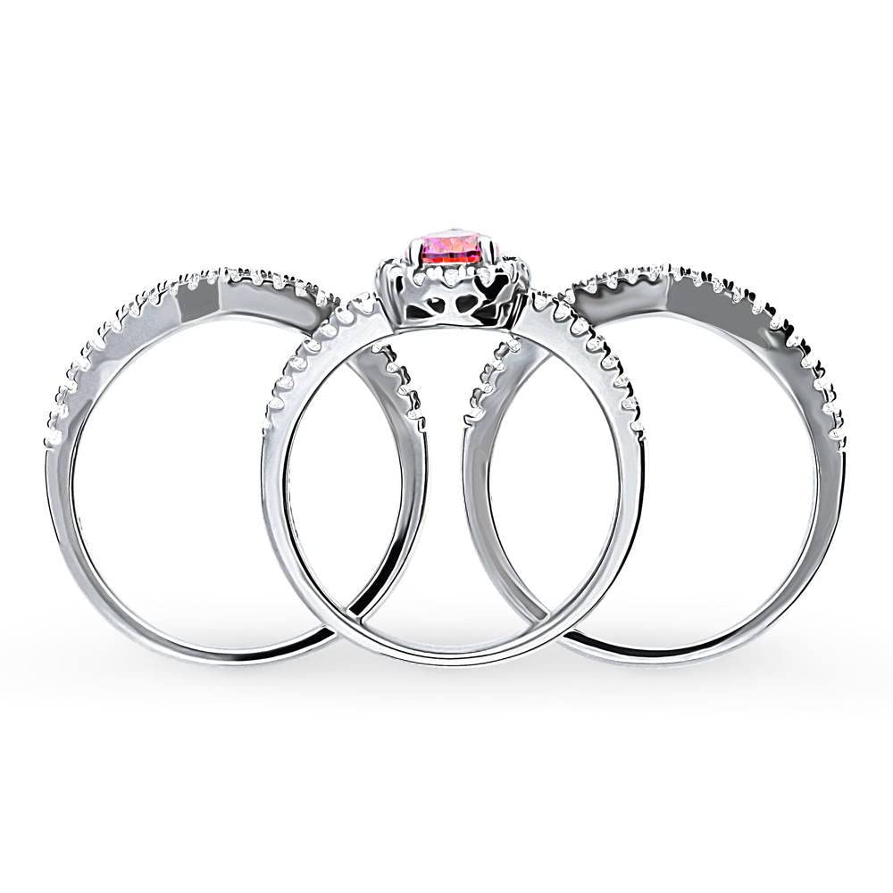 BERRICLE Sterling Silver Halo Wedding Engagement Ring Set for Women - Red Pear Cut Cubic Zirconia CZ Wishbone Split Shank, Rhodium Plated Size 4-10 | Elegant Bridal Jewelry for Proposals, Anniversaries & Special Occasions