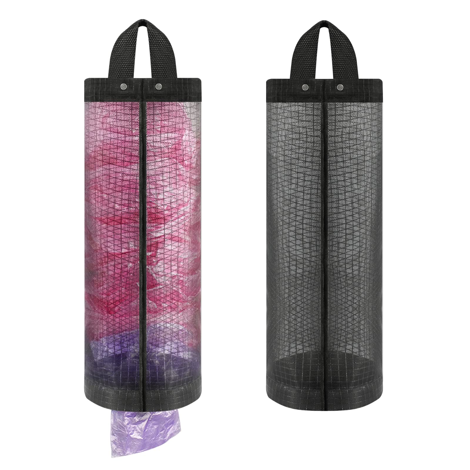 Moniko 2-Pack Plastic Bag Holder & Dispenser - Foldable, Washable Mesh Grocery Bag Organizer for Kitchen Storage (Black) | Perfect for Pantry, Laundry Room & Garage Organization