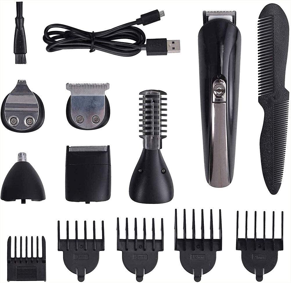 KouRy 6-in-1 Cordless Beard Trimmer for Men | USB Rechargeable Professional Hair Clippers Kit with Body & Nose Trimmer | Multi-Functional Grooming Set for Home & Travel Use