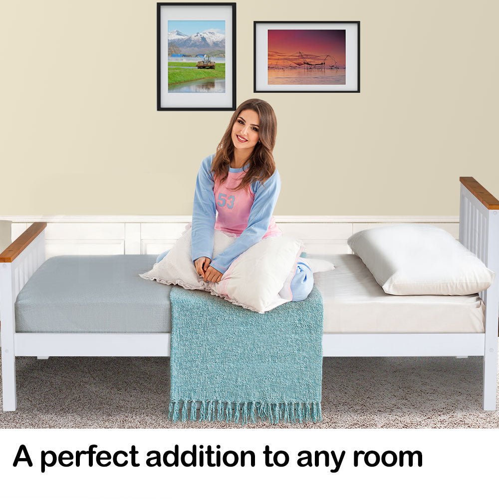 Kids Single Wooden Bed Frame Base - White | Sturdy & Safe Wooden Bed for Children's Room | Perfect for Toddlers, Kids & Teens Bedrooms