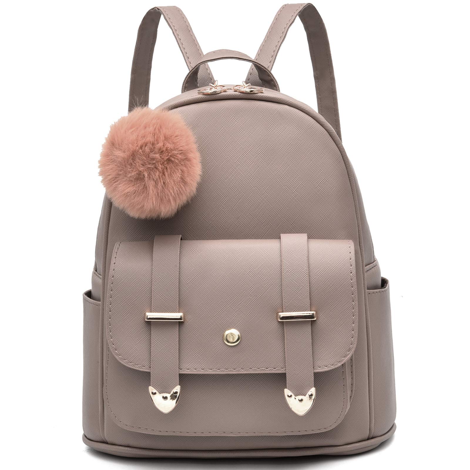 IHAYNER Girls Fashion Backpack - Mini PU Leather Shoulder Bag with Pompom for Women & Teens | School, Travel, Shopping & Daily Use Purse