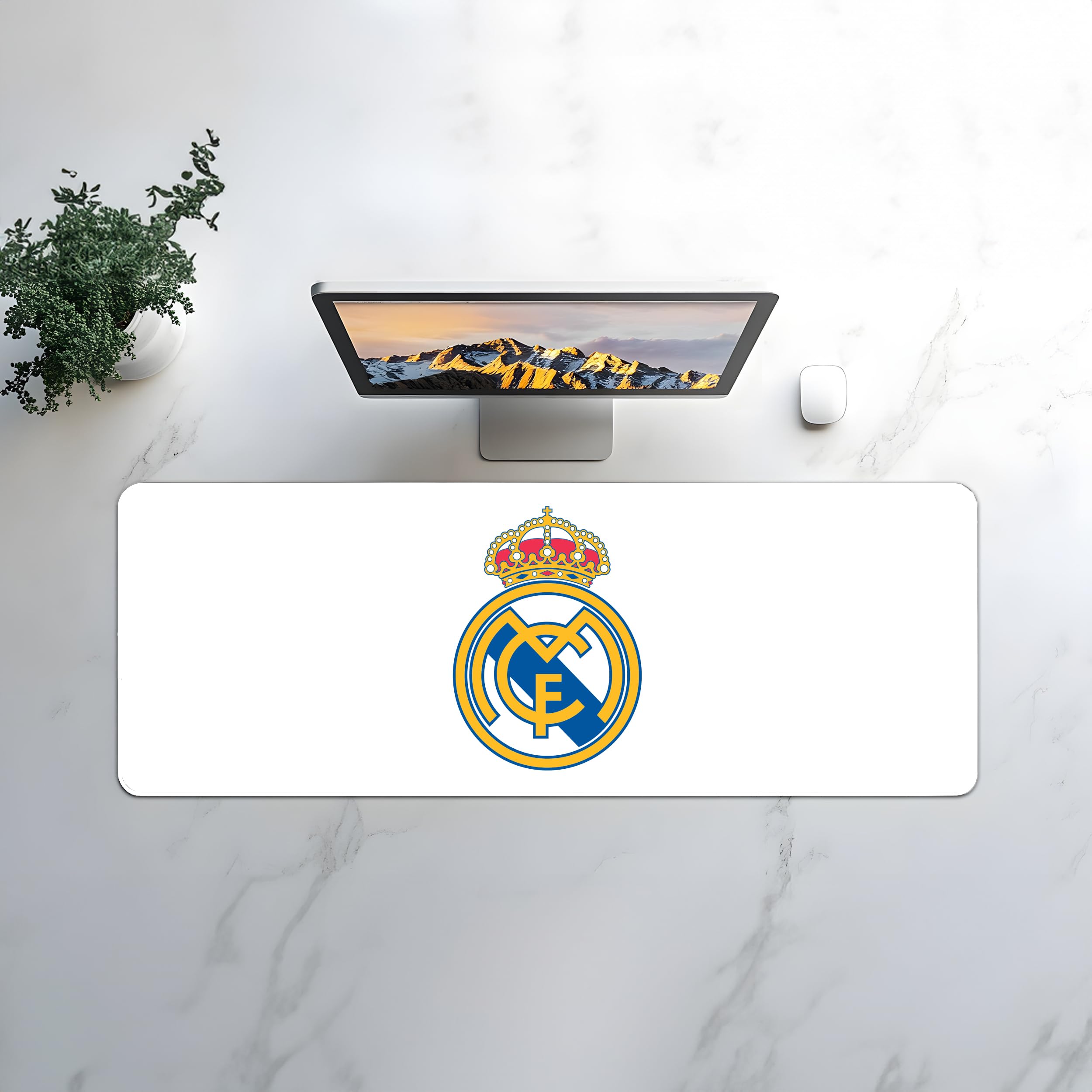Real Madrid Desk Mat with Full Color Crest - 35 x 60 cm White Gaming Mouse Pad for Office & Home Workspace - Perfect for Soccer Fans & Gamers