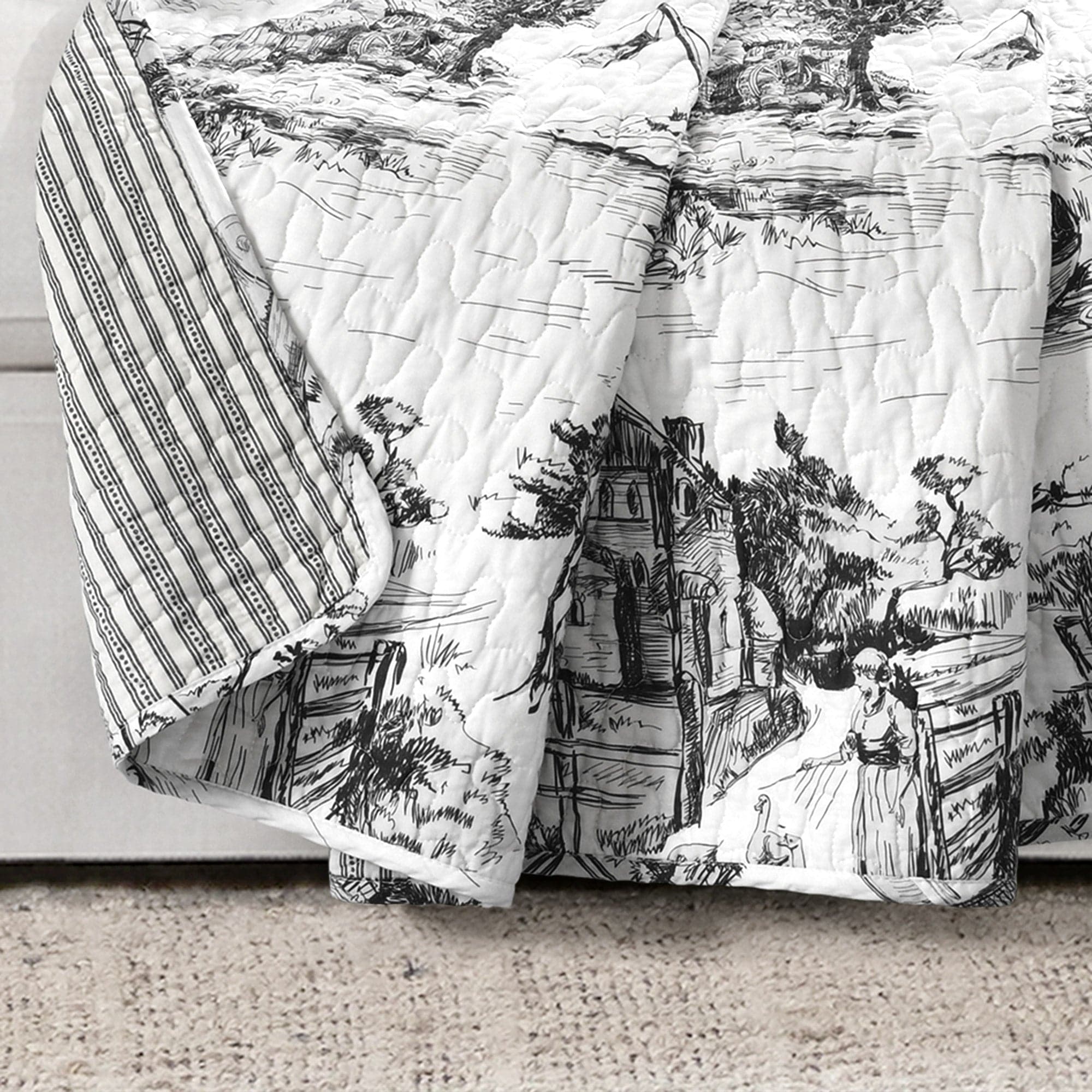 French Country Toile Throw Blanket - Soft Cotton Farmhouse Style Decorative Throw for Couch, Bed & Sofa - Perfect for Living Room, Bedroom & Cozy Home Decor