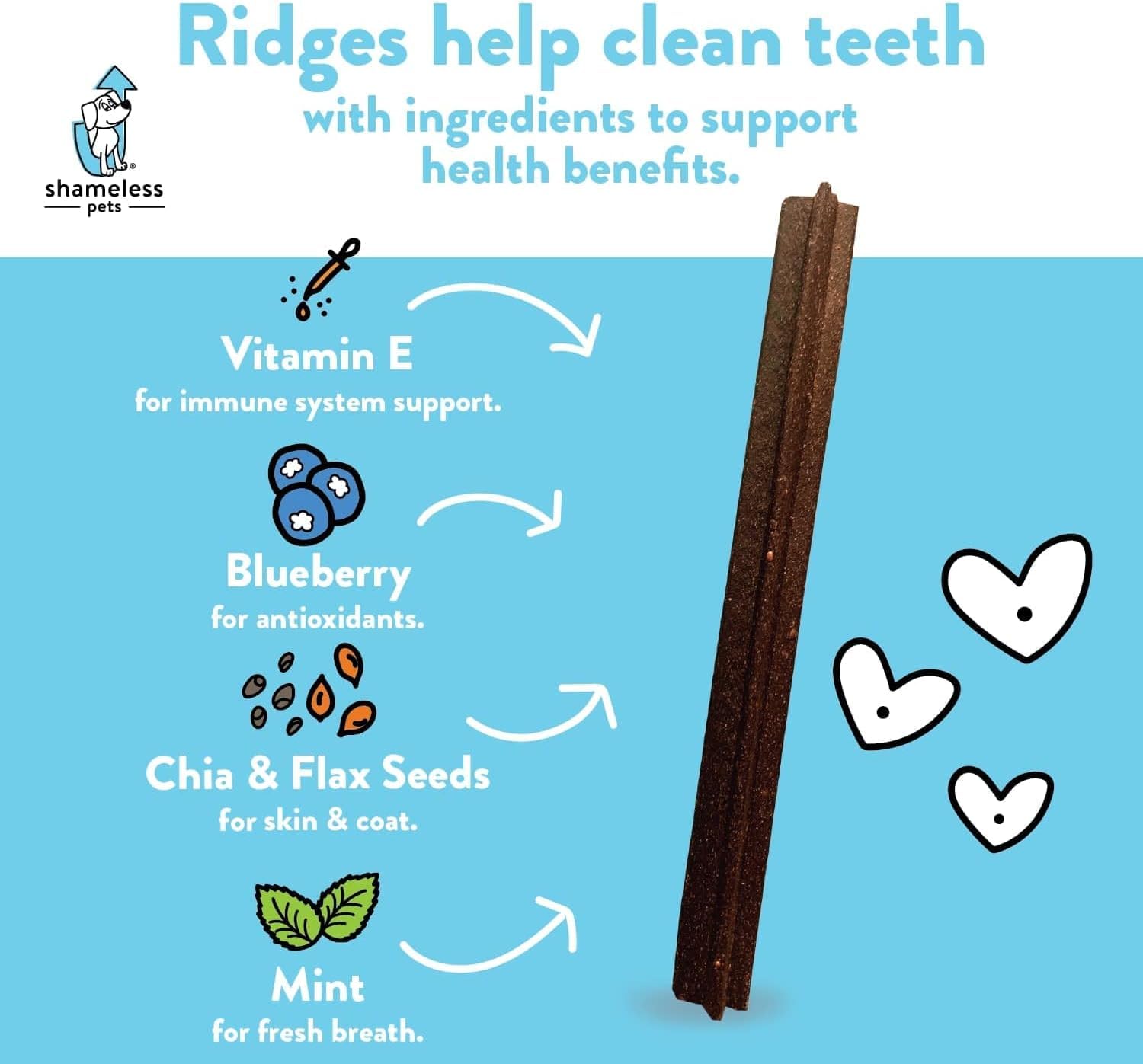 Shameless Pets Tooth Berry Dental Sticks for Dogs - Natural Oral Care Dental Treats to Improve Bad Dog Breath | Freshens Breath & Supports Dental Health for Small, Medium & Large Dogs - Perfect for Daily Teeth Cleaning & Playtime Rewards