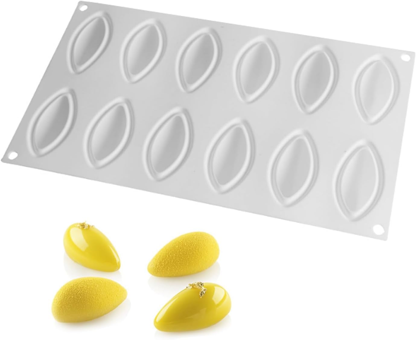 Skytail 12-Cavity Silicone Baking Mold - Quenelle Shape Dessert, Chocolate, Cake, Mousse, Candy, Ice Cube & Jelly Pudding Mold | Reusable Non-Stick Easy Release | Perfect for Home Baking, Party Treats & DIY Desserts