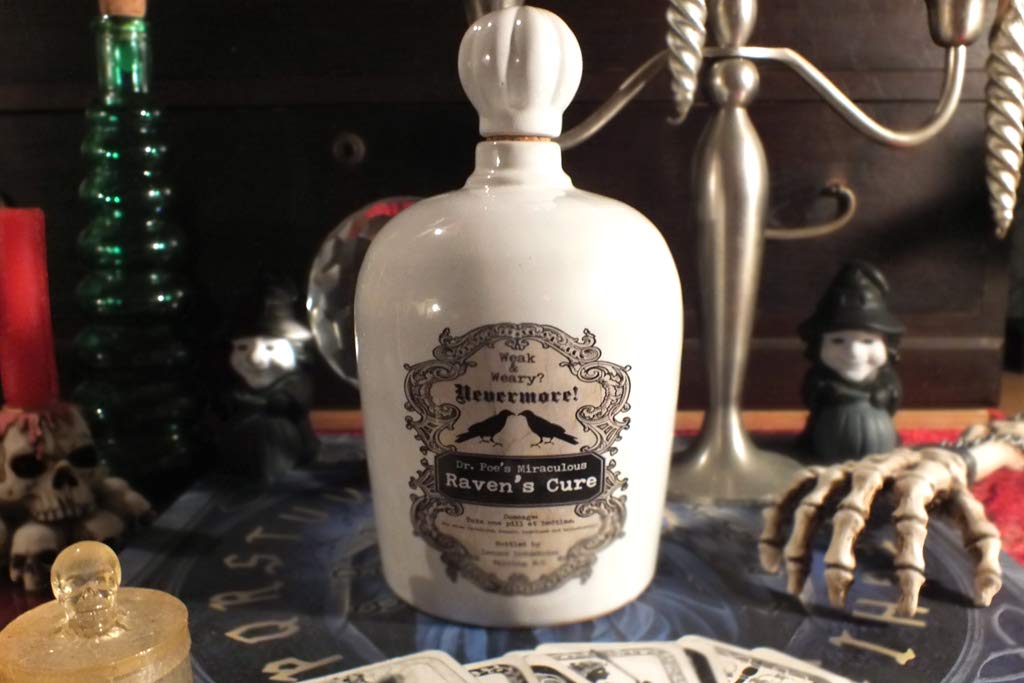 Pacific Giftware The Raven's Cure Never More Poison Ceramic Bottle - Gothic Home Decor, Halloween Party Prop, Unique Collector's Item for Edgar Allan Poe Fans