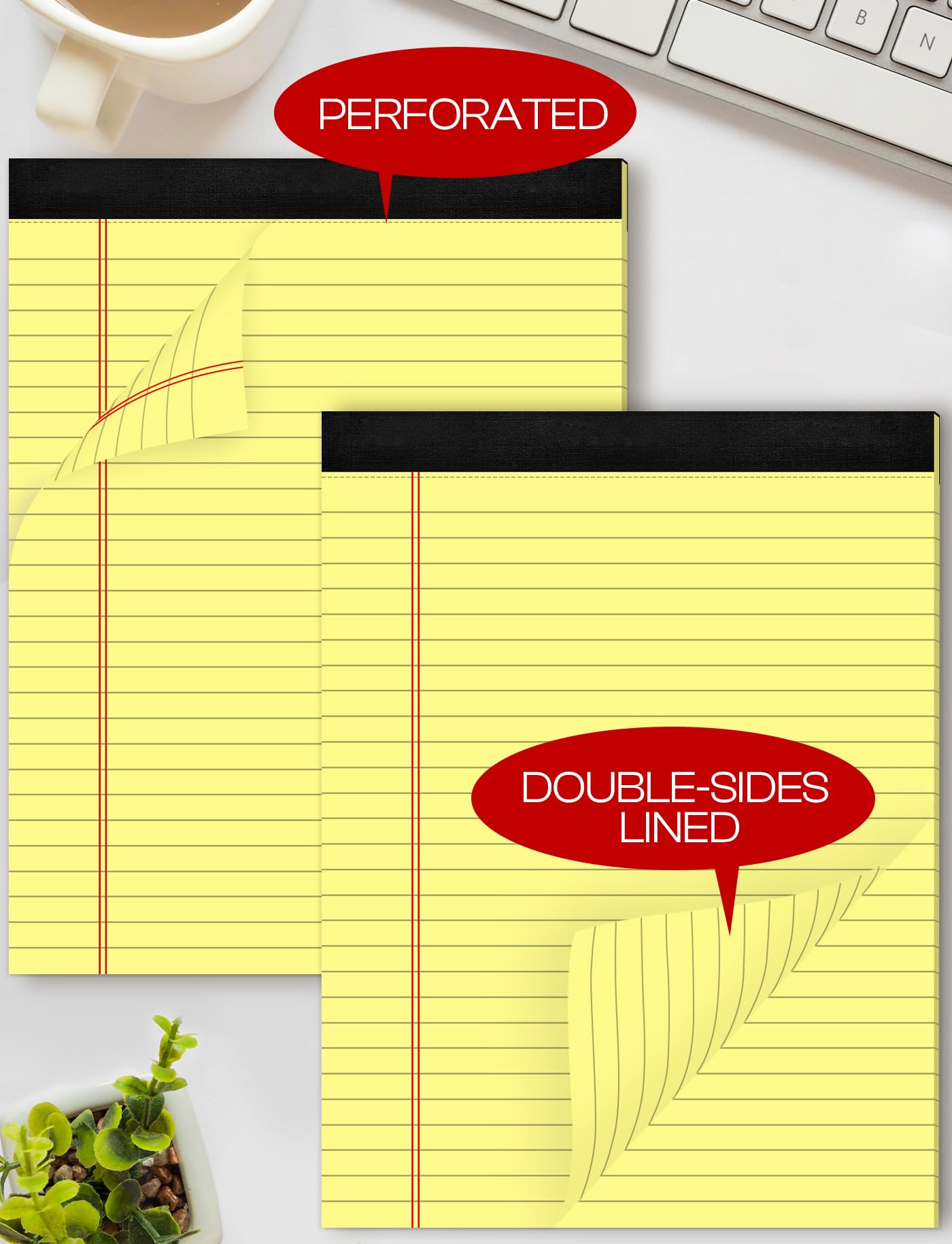 Premium Yellow Legal Pads 8.5 x 11 Inches - 3 Pack Wide Ruled Perforated Notebooks with 30 Sheets Each - Ideal for Office, School & Home Use - Perfect for Note Taking, Meeting Minutes & To-Do Lists
