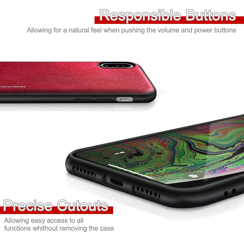 Premium Slim Leather iPhone X/Xs Case - Luxury PU Soft TPU & Hard PC Protective Cover for Apple iPhone X/Xs (Red) - Perfect for Daily Use, Travel & Business Protection