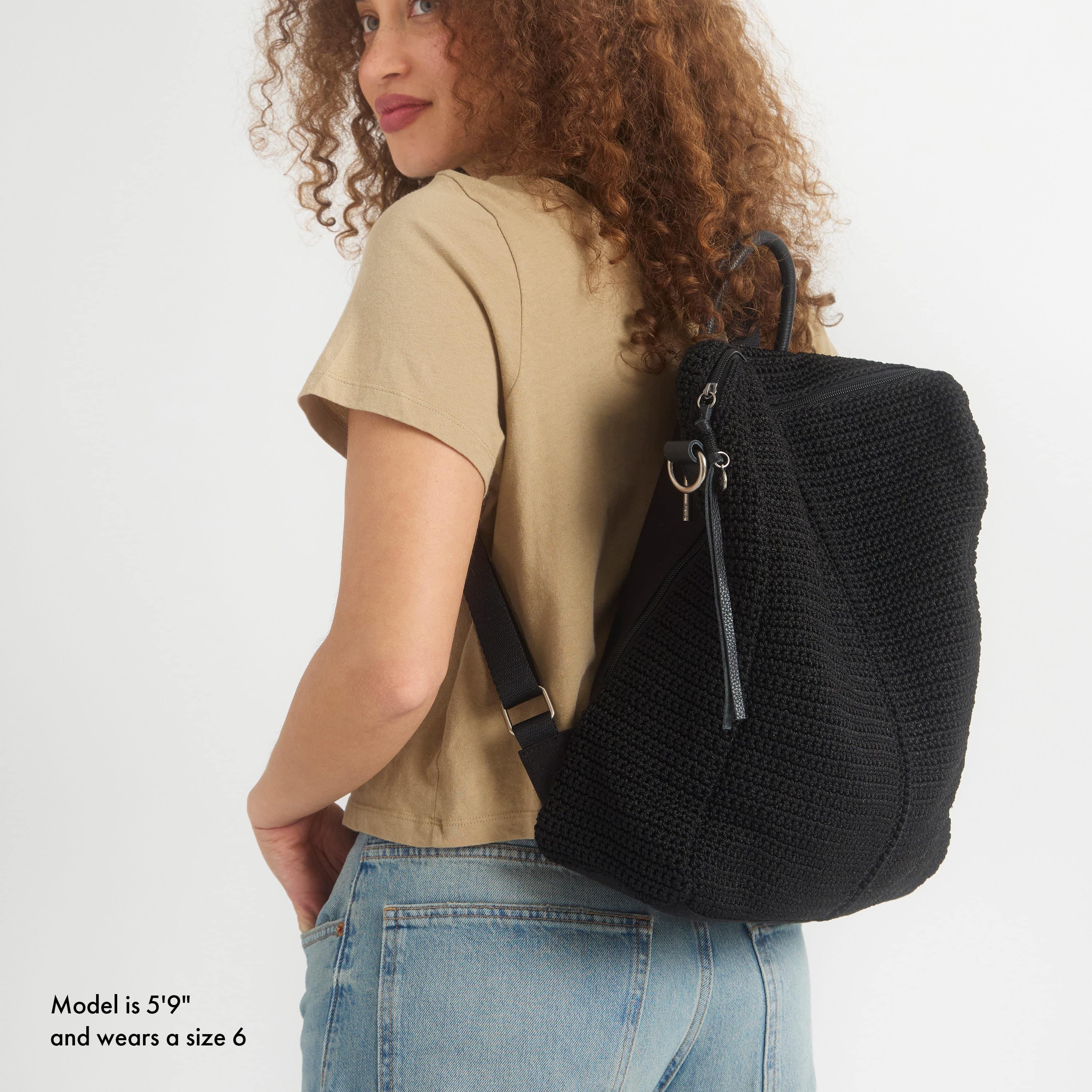 Handmade Los Feliz Crochet Backpack - Stylish Black Knitted Bag for Women, Perfect for Travel, Work & Daily Use