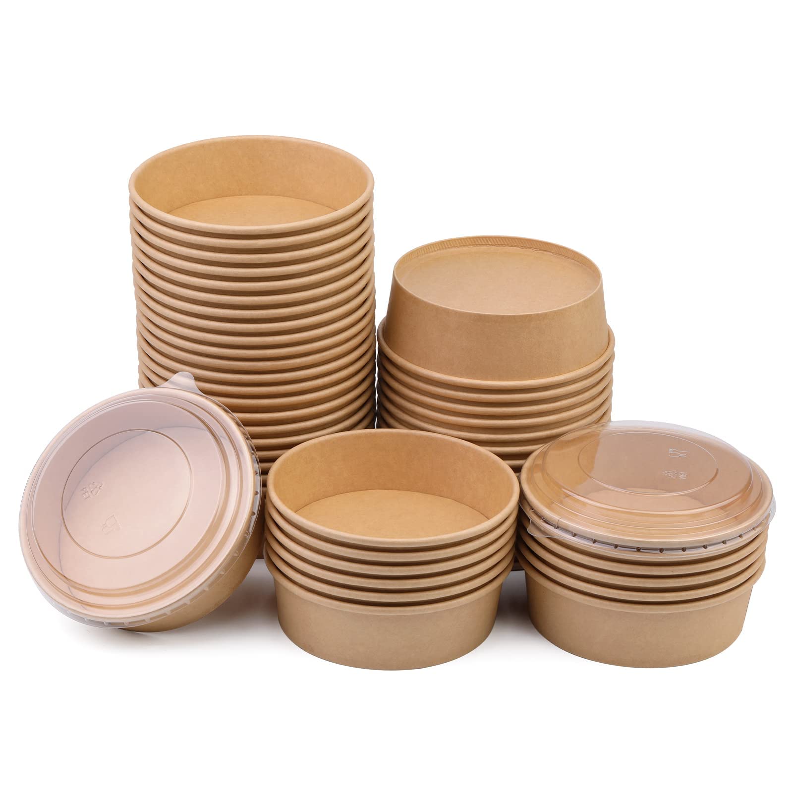 17oz Disposable Paper Bowls 50-Pack with Lids - Salad, Soup & Ice Cream Bowls for Parties & Takeout