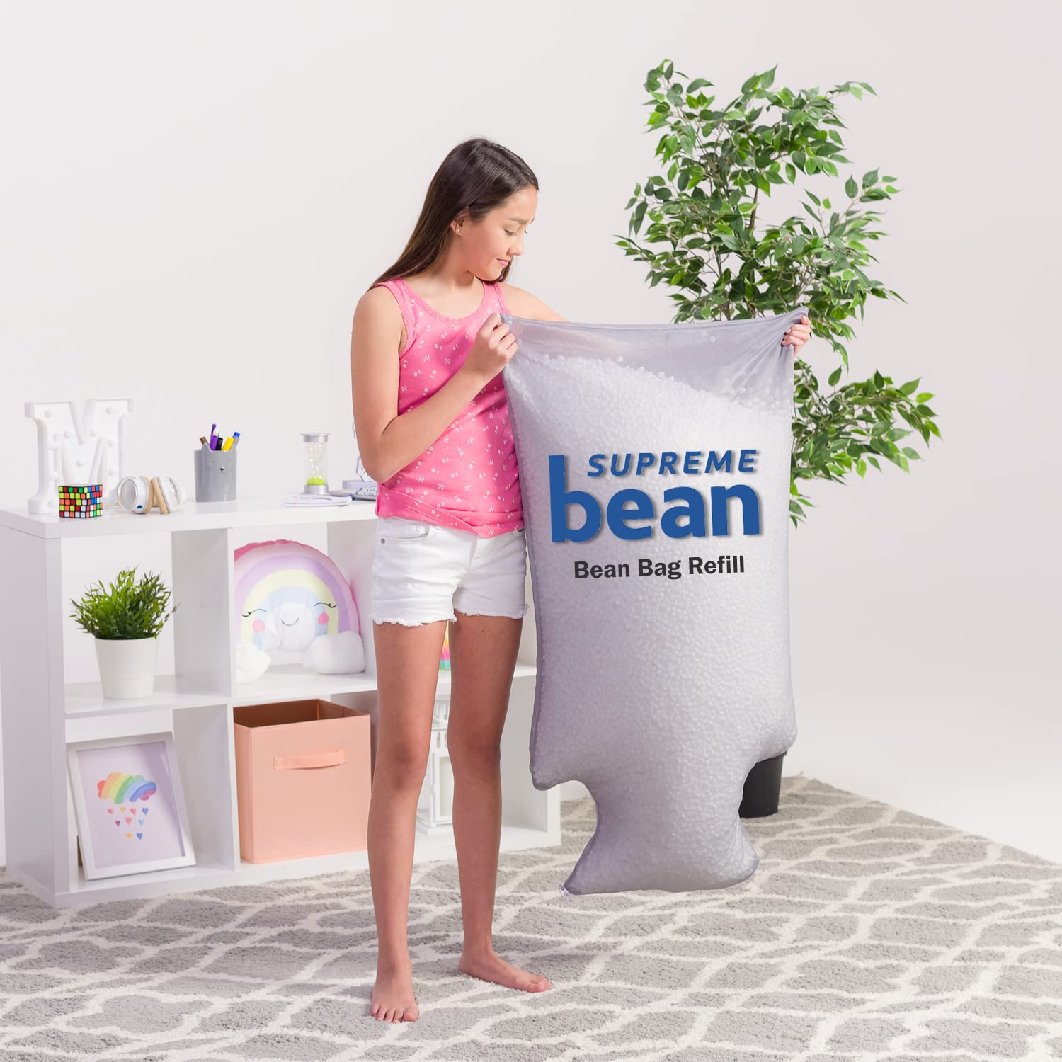 Supreme Bean Foam Filling Refill for Bean Bags, Loungers & Pool Floats - 100L (2 Pack) White with EZ-POUR Zipper Spout - Perfect for Home Decor, Outdoor Relaxation & Kids Play Areas