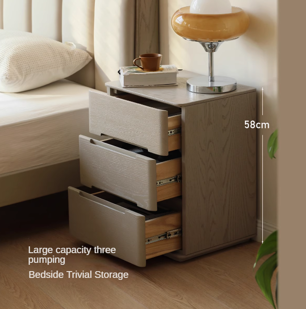 Solid Oak Wood Nightstand with 3 Drawers - Modern Light Luxury Bedside Table for Bedroom, Living Room, or Office
