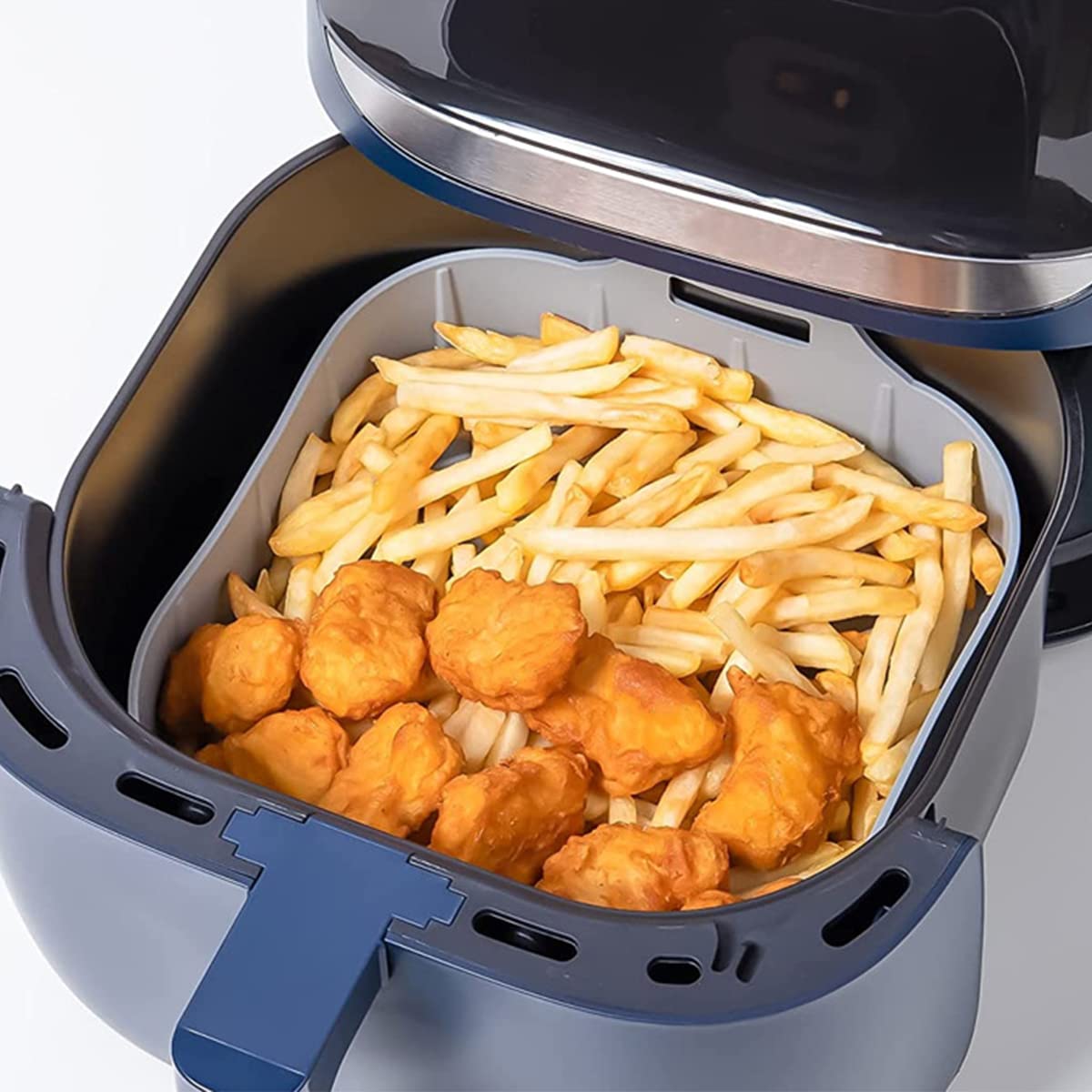 2Pcs Square Air Fryer Silicone Pot with Handle - Reusable Heat-Resistant Silicone Basket Liner for Air Fryer Oven & Microwave - Perfect Replacement for Parchment Paper - Ideal for Baking, Roasting & Reheating Food