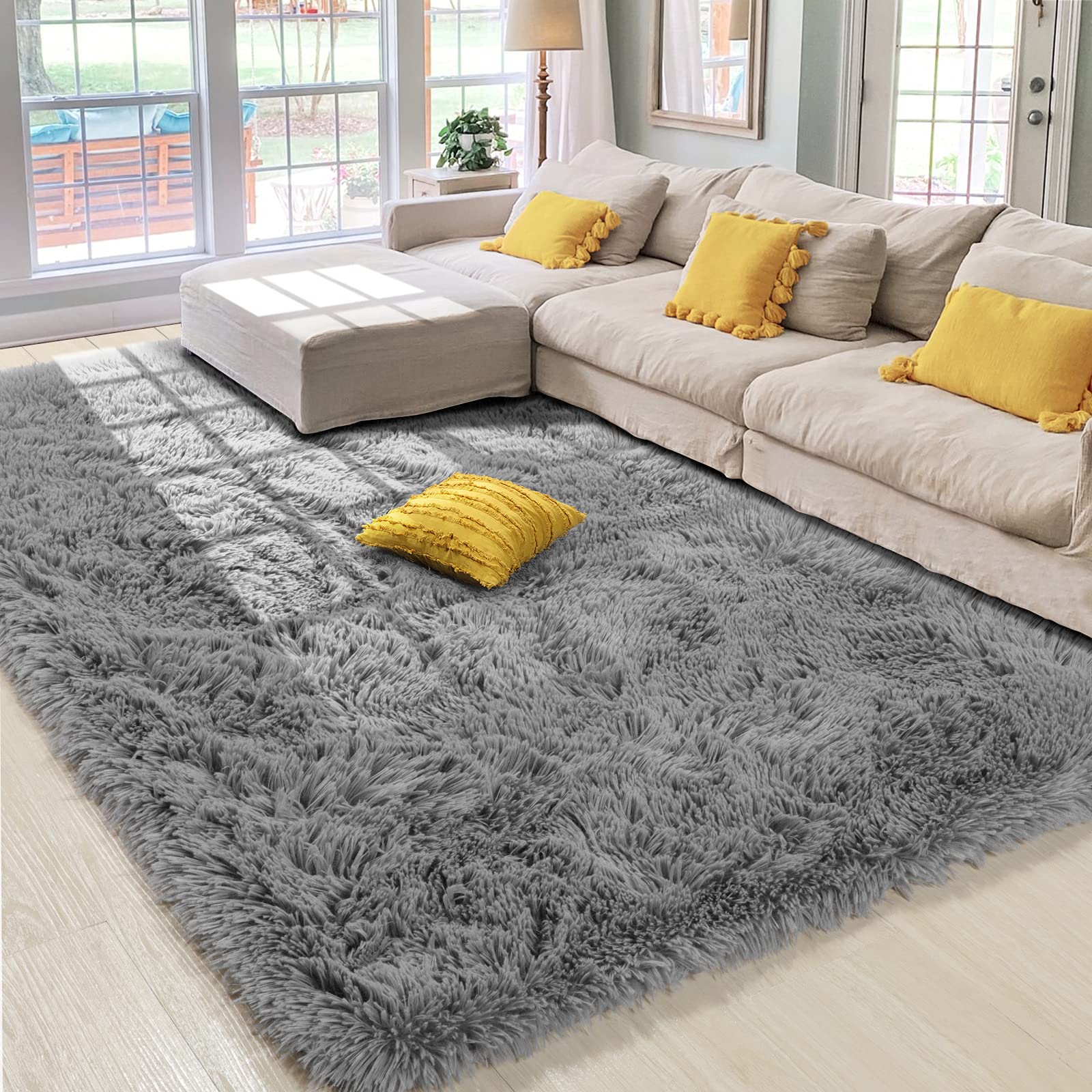 Ultra Soft Shag Area Rug 6x9 Feet - Fluffy Plush Carpet for Living Room, Bedroom, Nursery | Modern Fuzzy Rug for Kids, Girls & Boys Room | Luxury Shaggy Home Decor in Grey - Perfect for Cozy Spaces & Family Gatherings