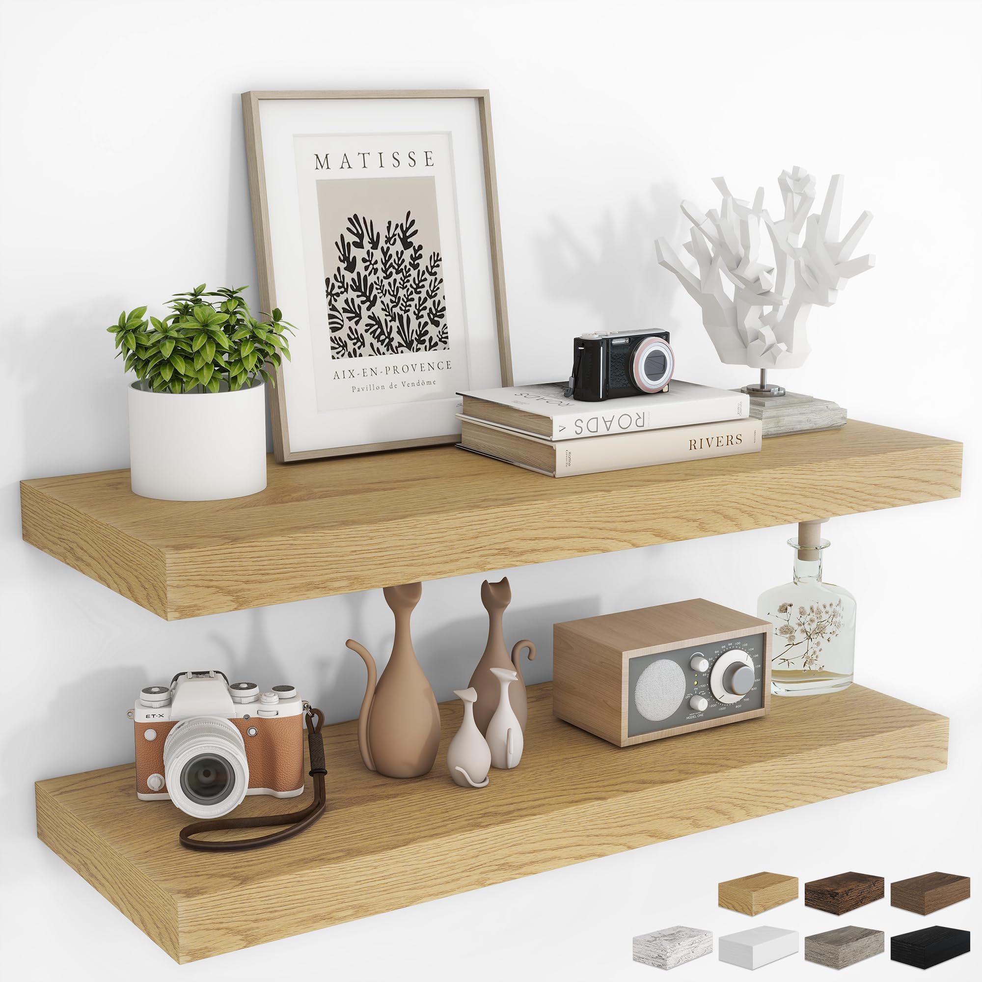 36 Inch Floating Shelves for Wall - 2 Pack Rustic Wood Wall Mounted Shelves with Invisible Brackets for Bedroom, Kitchen, Bathroom - Perfect for Books, Storage & Home Decor (Oak) - Ideal for Small Space Organization & Stylish Display