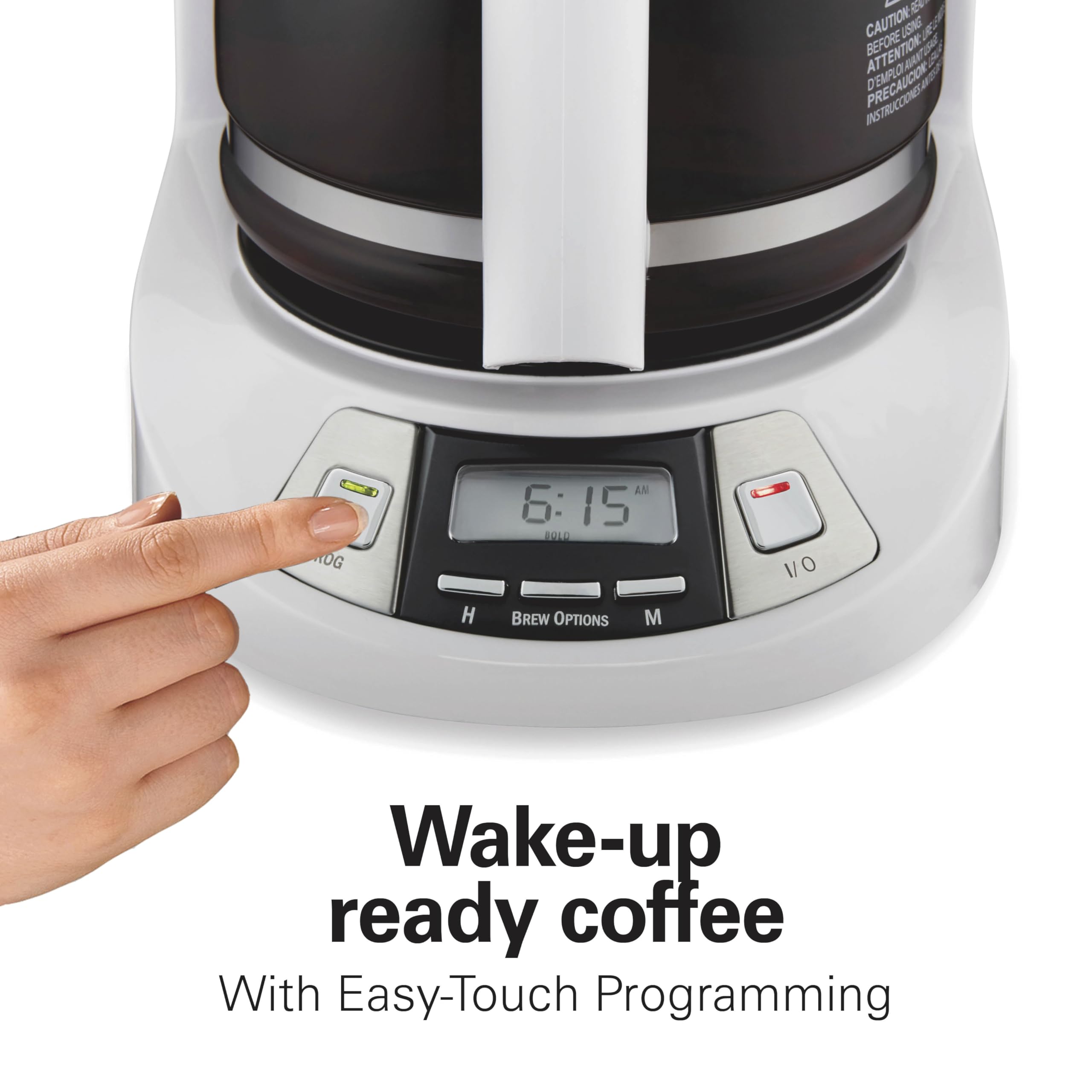Hamilton Beach 12 Cup Programmable Drip Coffee Maker - 3 Brew Options, Glass Carafe, Auto Pause & Pour - White (46294) | Perfect for Home, Office & Entertaining