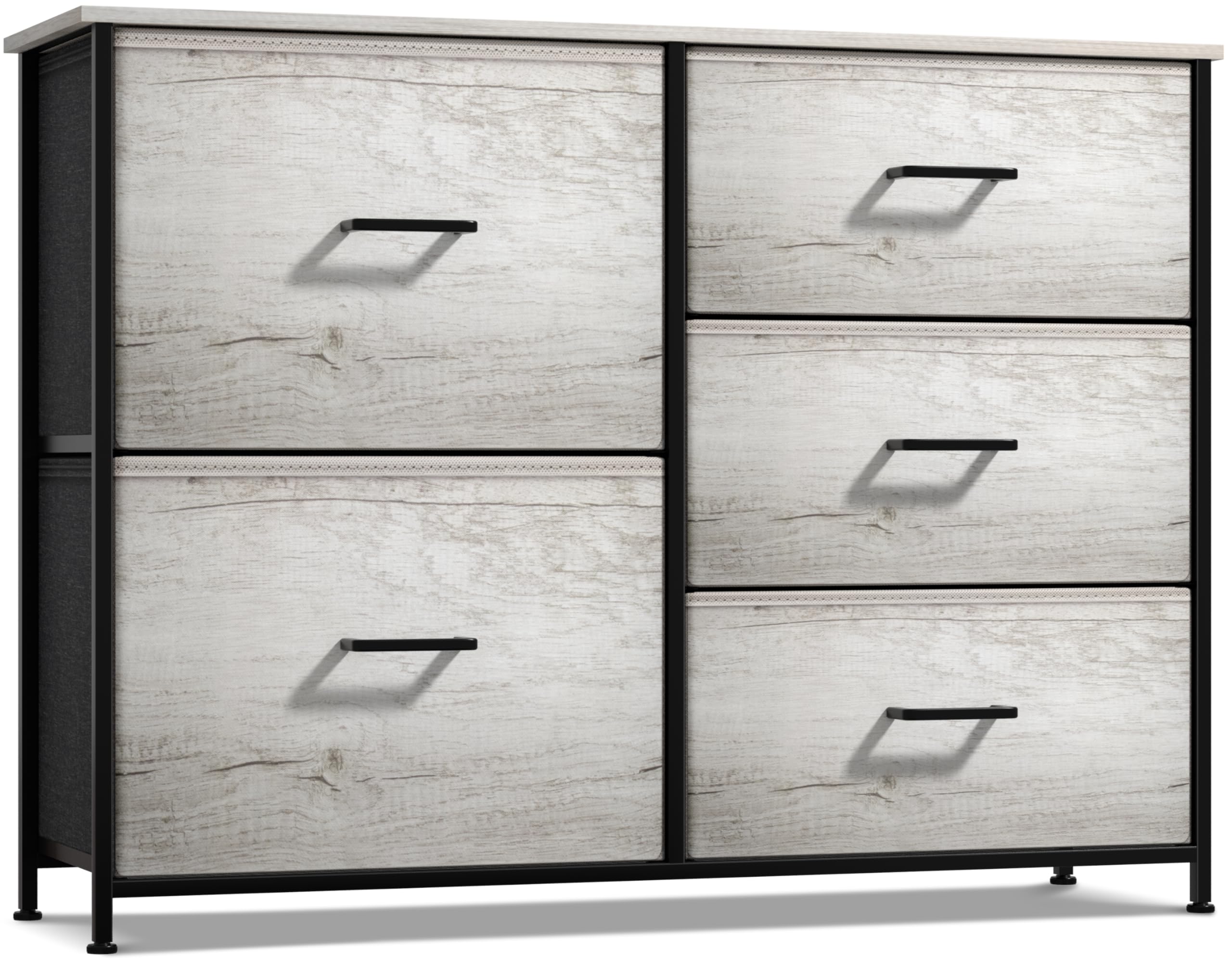Sorbus 5-Drawer Dresser Organizer with Faux Wood Finish - Sturdy Steel Frame & Fabric Bins for Bedroom, Closet, Living Room Storage - Perfect for Dorm, Apartment & Home Organization (Easy Pull Drawers, Wooden Top) - Ideal for Clothes, Toys, Blankets & Home Decor Storage