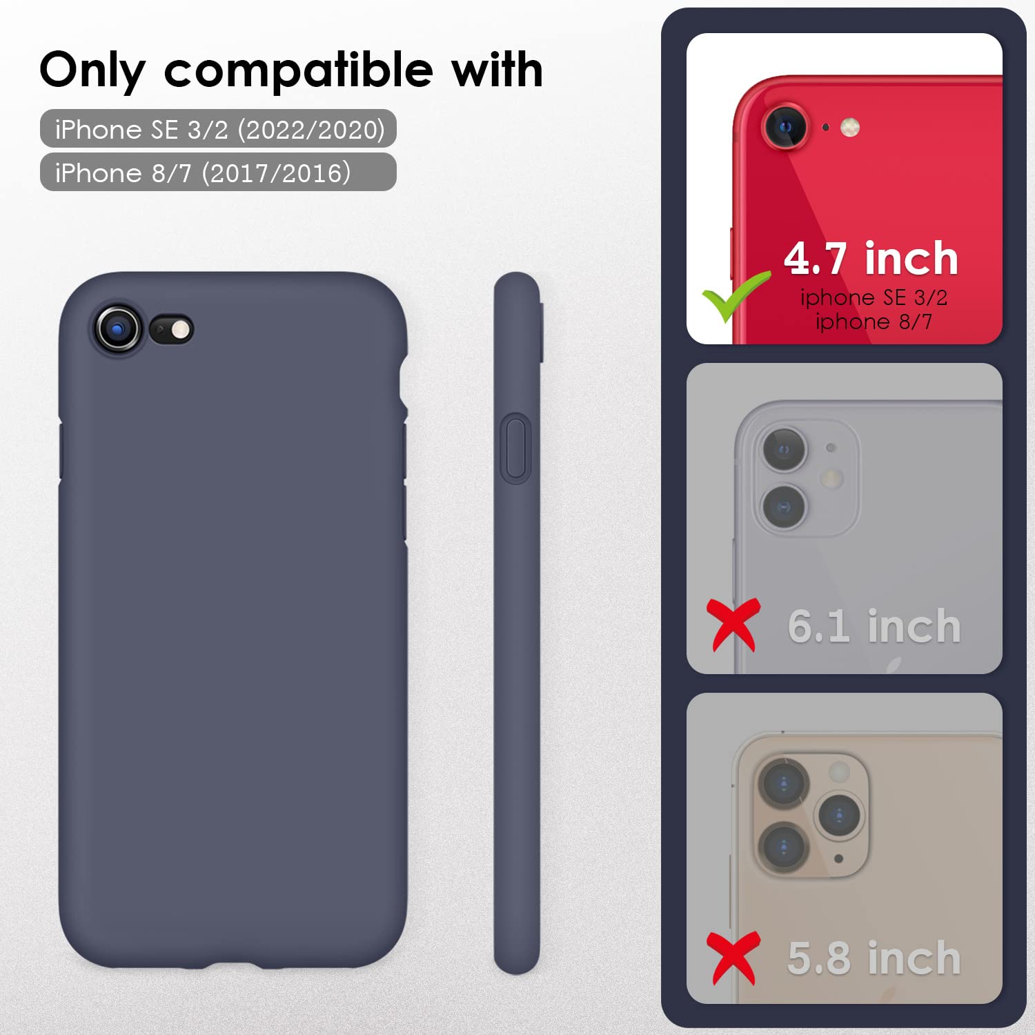 VIKESI Liquid Silicone Phone Case for iPhone SE 2022/2020, iPhone 8 & iPhone 7 (4.7 Inch) - Soft Protective Cover for Women, Men & Teens - Navy Blue - Perfect for Daily Use, Work & Travel