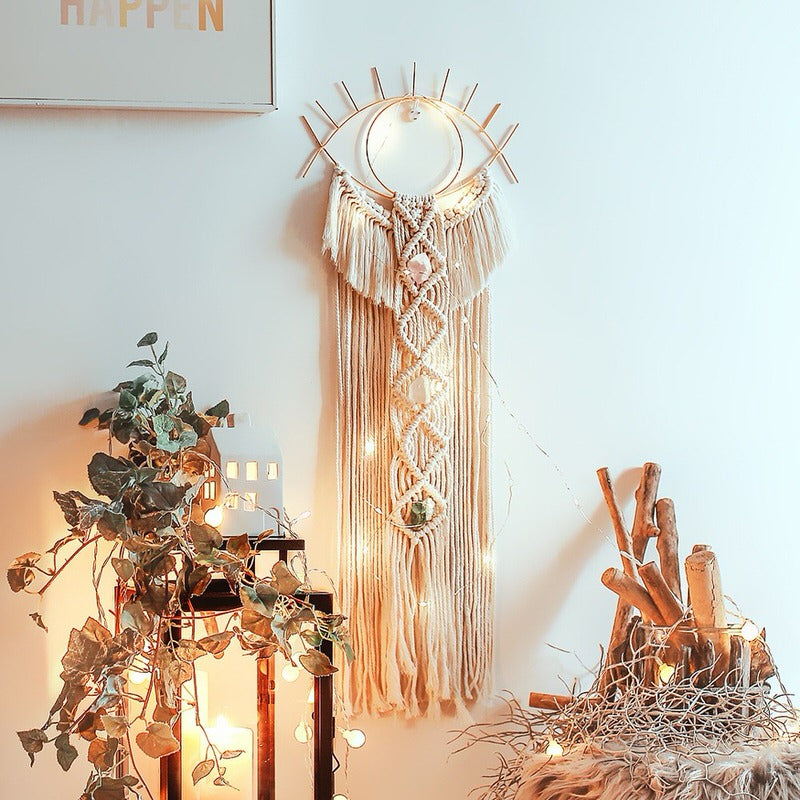 Bohemian Macrame Wall Hanging with Wooden Beads - Handmade Cotton Rope Home Decor for Living Room, Bedroom & Nursery - Perfect for Boho, Farmhouse or Coastal Style Interiors