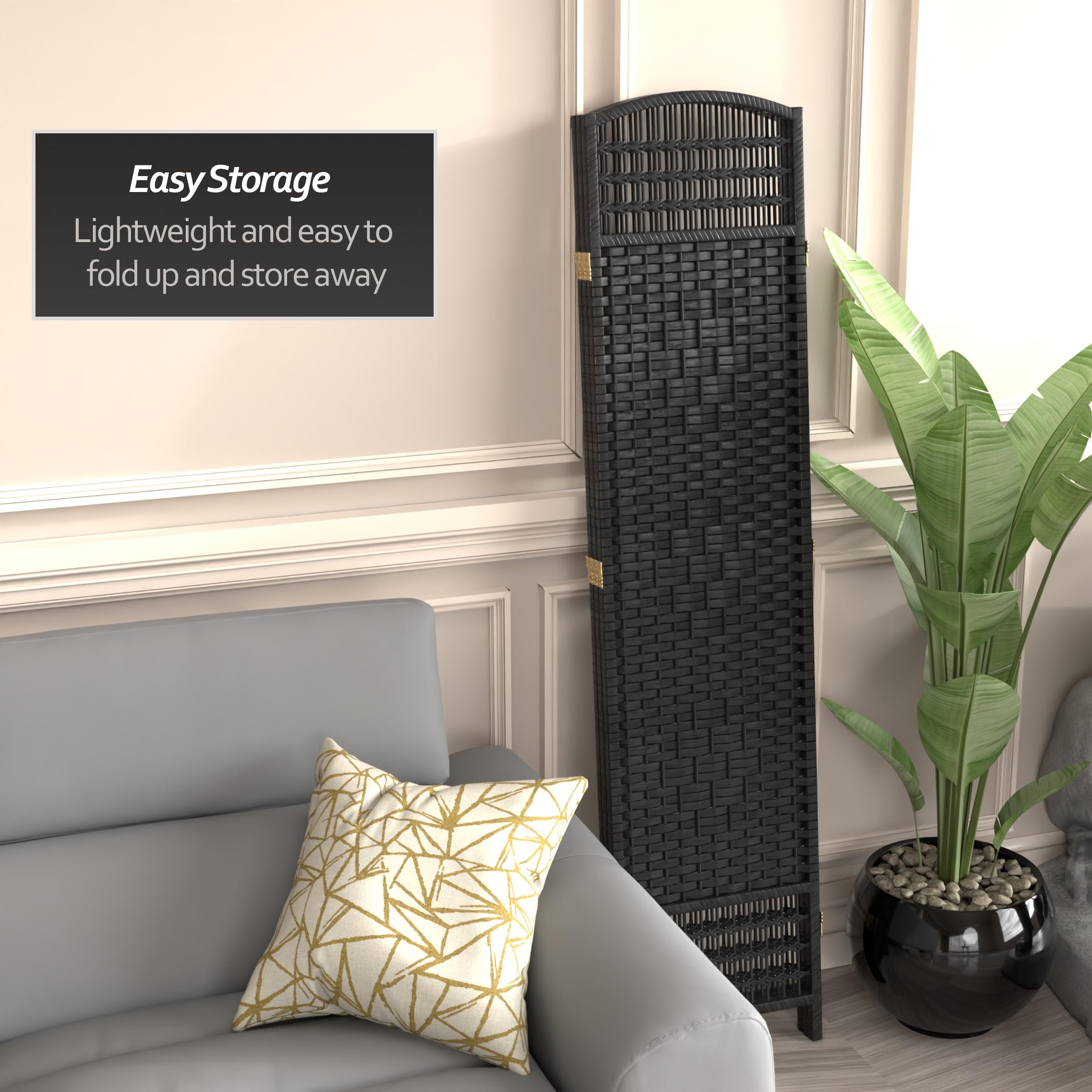 5.5 ft Tall Red Lantern Fiber Weave Black 3-Panel Room Divider - Asian Inspired Decorative Screen for Home, Office & Event Partitioning