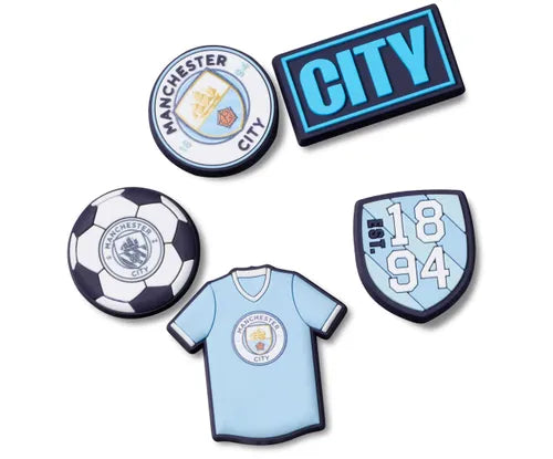 Official Manchester City FC Jibbitz™ Charms 5-Pack - Customize Your Crocs Shoes for Football Fans & Supporters - Perfect for Game Day, Gifts & Team Spirit