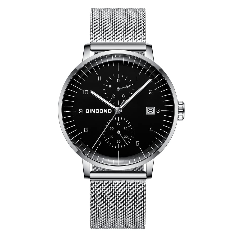 YXBQUEEN Men's Casual Stainless Steel Watch with Crystal Accents - Blue Dial Quartz Watch with Perpetual Calendar | Perfect for Business, Office Wear & Everyday Fashion Accessory