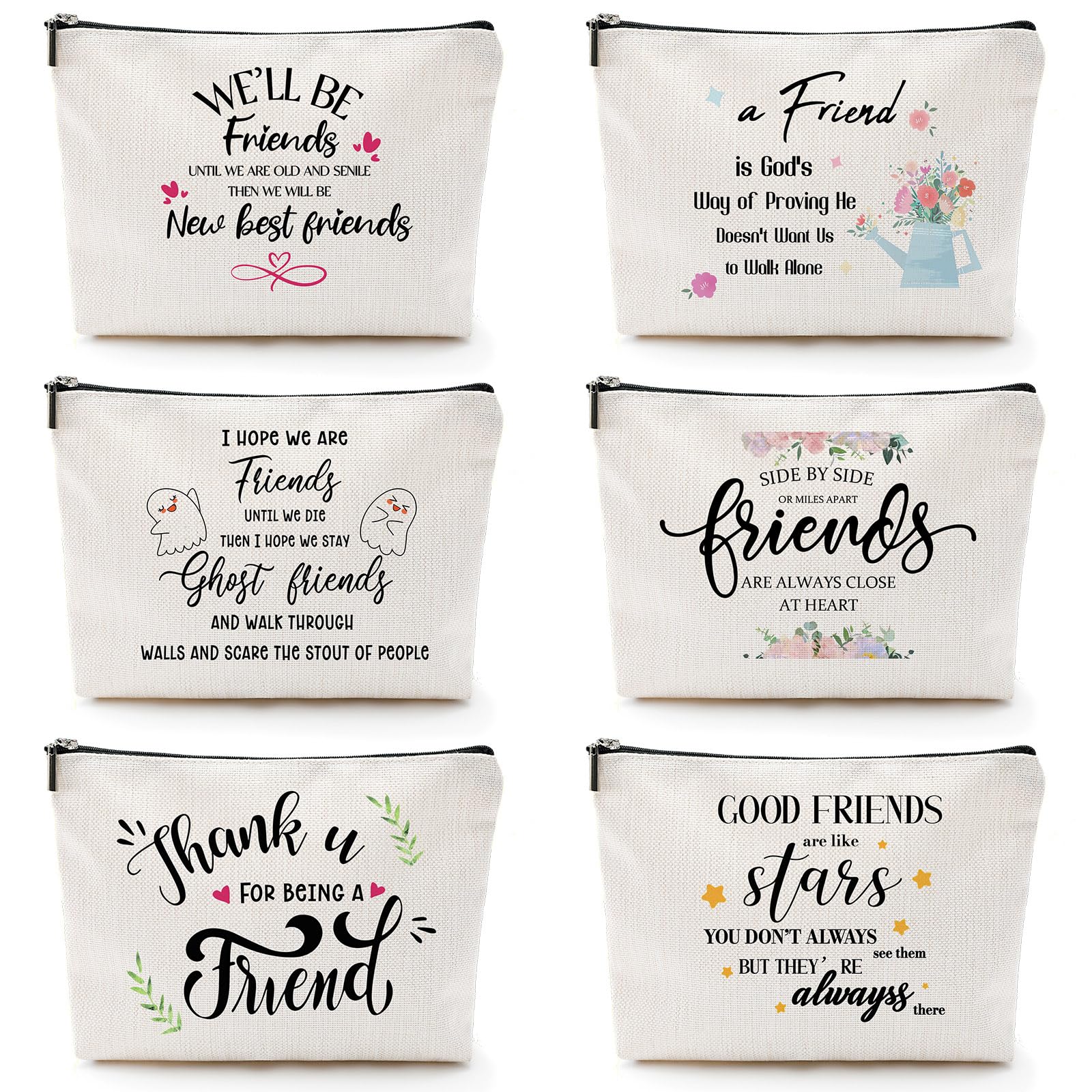 Xuniea 6-Piece Girls Trip Gift Set - Cosmetic Bags for Women, Friendship Makeup Travel Cases with Portable Zipper - Perfect for Graduation, Birthday & Bachelorette Parties - Ideal for Travel, Spa Days & Girls Getaways