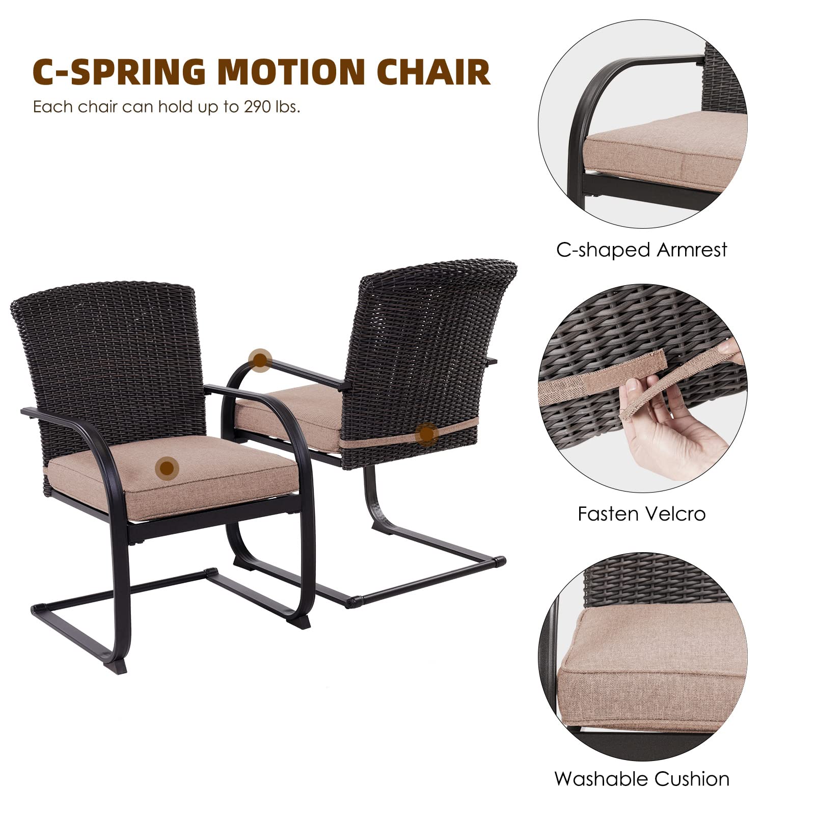 6-Piece Outdoor Wicker Dining Set with Cushions - Patio Furniture for Garden, Poolside, Backyard & Lawn - Beige Rattan Chairs - Perfect for Outdoor Entertaining & Al Fresco Dining