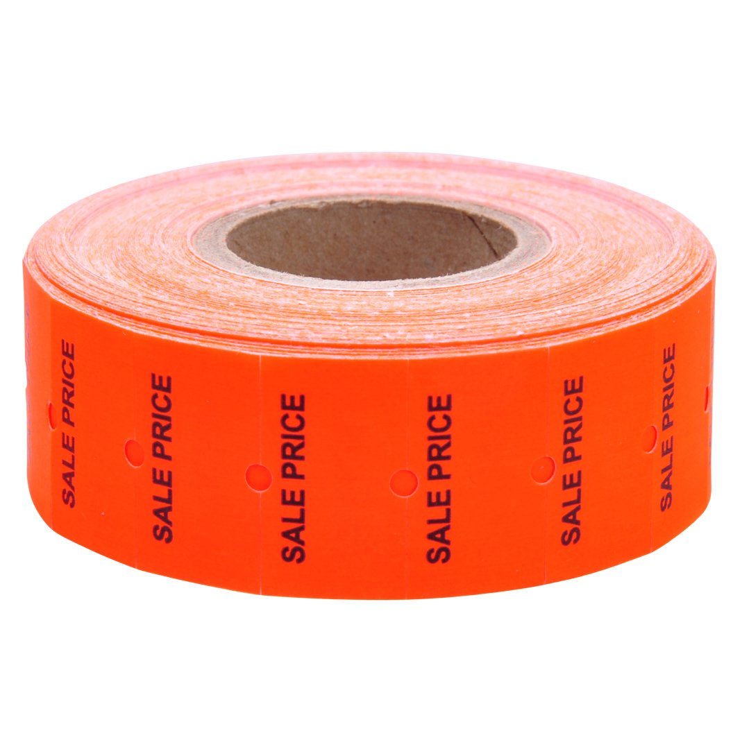 Fluorescent Red & Black Removable Labels for Towa GS/Halmark/Century Price Guns - 16 Pack with Free Ink Roll - Perfect for Retail Pricing