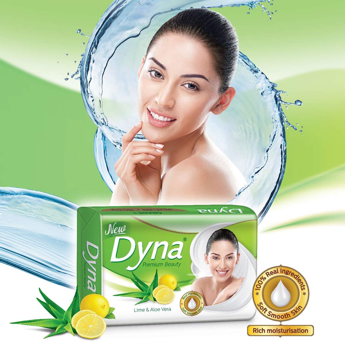 Dyna Lime & Aloe Vera Extracts Beauty Soap - 100g x 5 Bars, Grade 1 with 76% TFM - Natural Skin Cleansing for Face & Body, Moisturizing & Refreshing for Daily Use