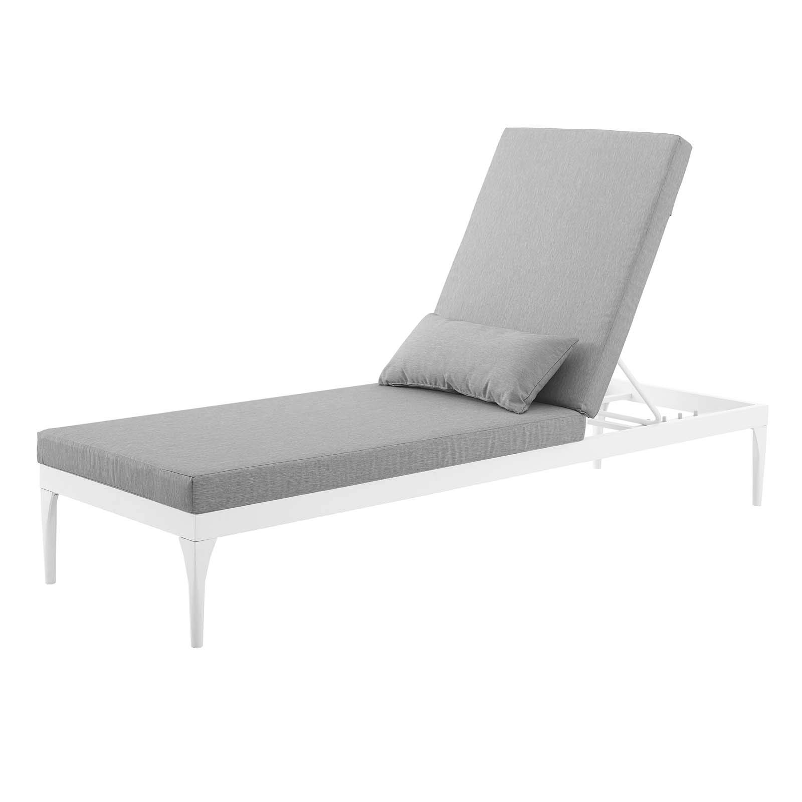 Modern Contemporary Outdoor Patio Lounge Chair - Aluminum Frame with Weather-Resistant Fabric in White & Gray - Perfect for Balcony, Poolside, or Garden Relaxation