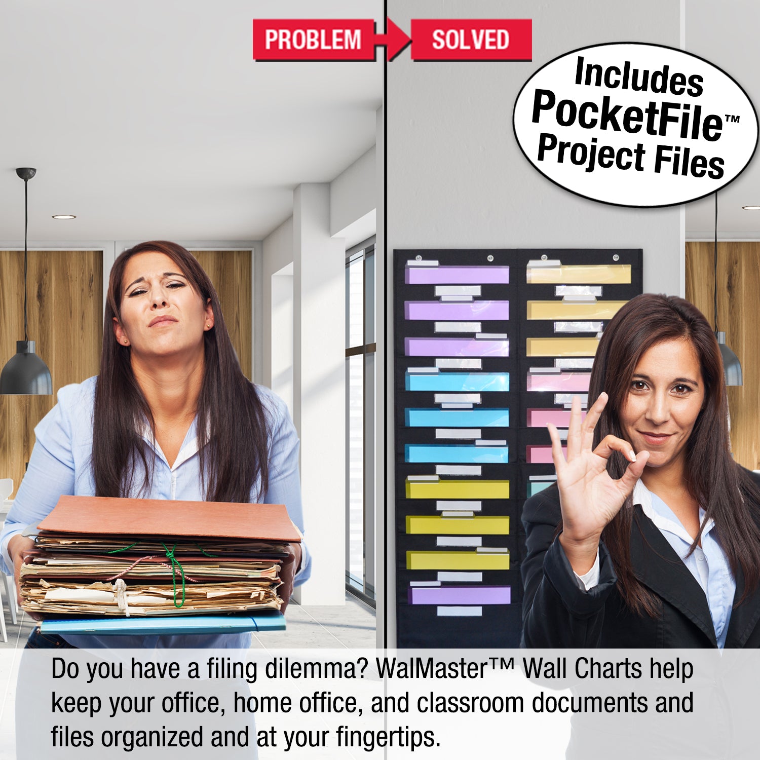 Ultimate Office WalMaster Heavy Duty Wall Chart Filing System - 20 Pockets with Label Holders, Wall File Organizer for Classroom & Office - Includes PocketFiles, Mounting Hardware & Door Hooks - Perfect for Document Storage, Teacher Organization & Home Office Filing