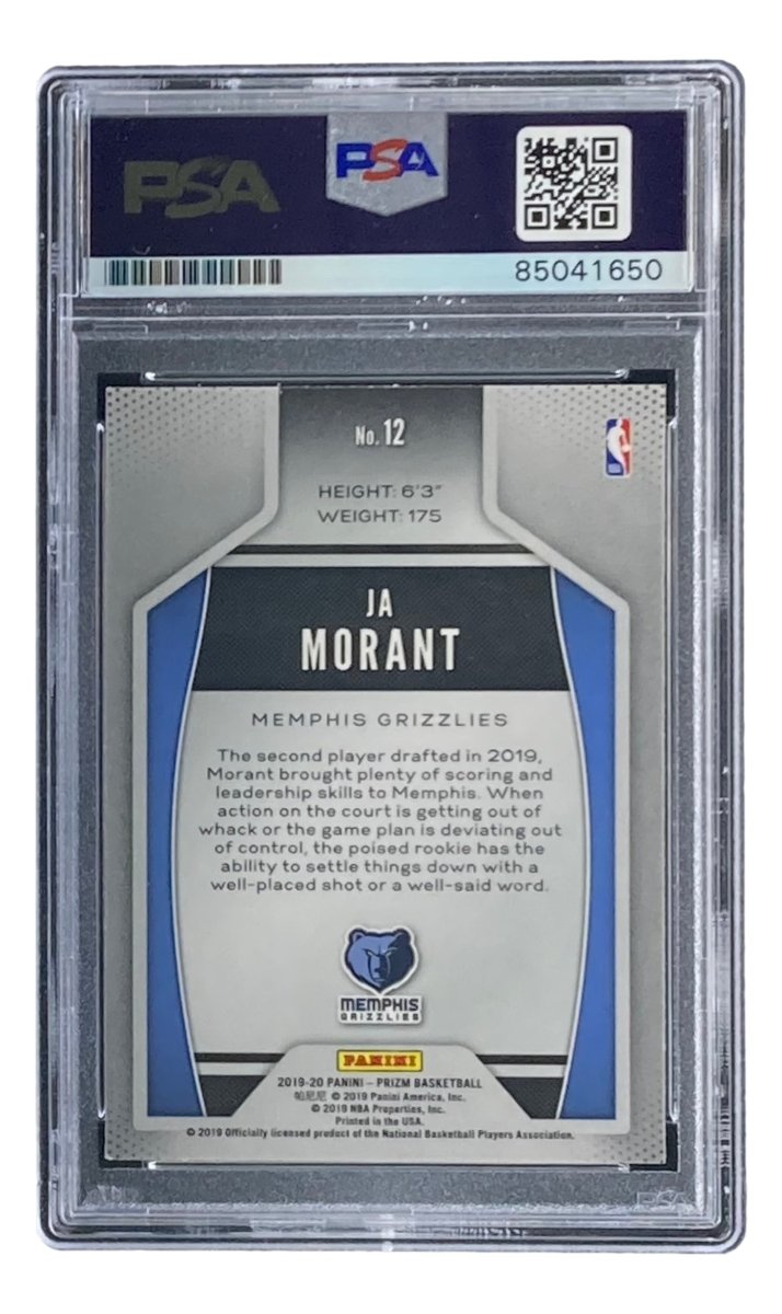 Ja Morant Autographed 2019-20 Panini Prizm #12 Memphis Grizzlies Rookie Card PSA/DNA Certified - Perfect for NBA Memorabilia Collectors and Basketball Fans