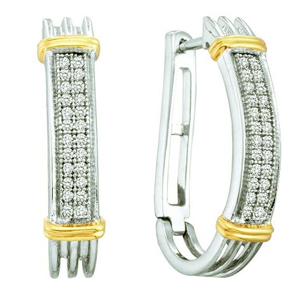 Dazzlingrock 0.15 Carat Round Diamond Hoop Earrings for Women - Sterling Silver Micro Pave Wedding, Party & Everyday Jewelry Gift