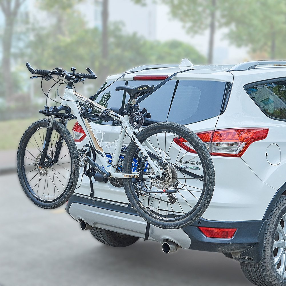 Blueshyhall 2-Bike Trunk Mount Rack - Heavy Duty Bicycle Carrier with 6 Spare Hooks - Perfect for SUV, Sedan & Hatchback - Easy Installation for Road Trips & Outdoor Adventures