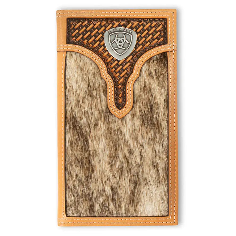 Ariat Brindle Calf Hair Basketweave Men's Rodeo Wallet - Genuine Leather Bifold Wallet for Cowboy, Western Style, Perfect for Rodeo, Ranch Work & Everyday Carry