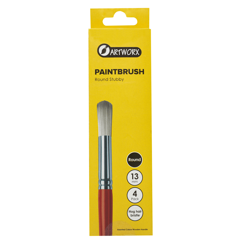 Artworx Stubby Round Paint Brush Set - 13mm Short Handle for Acrylic, Oil & Watercolor Painting - Pack of 4 - Perfect for Miniature Art, Detailing & Small Canvas Work