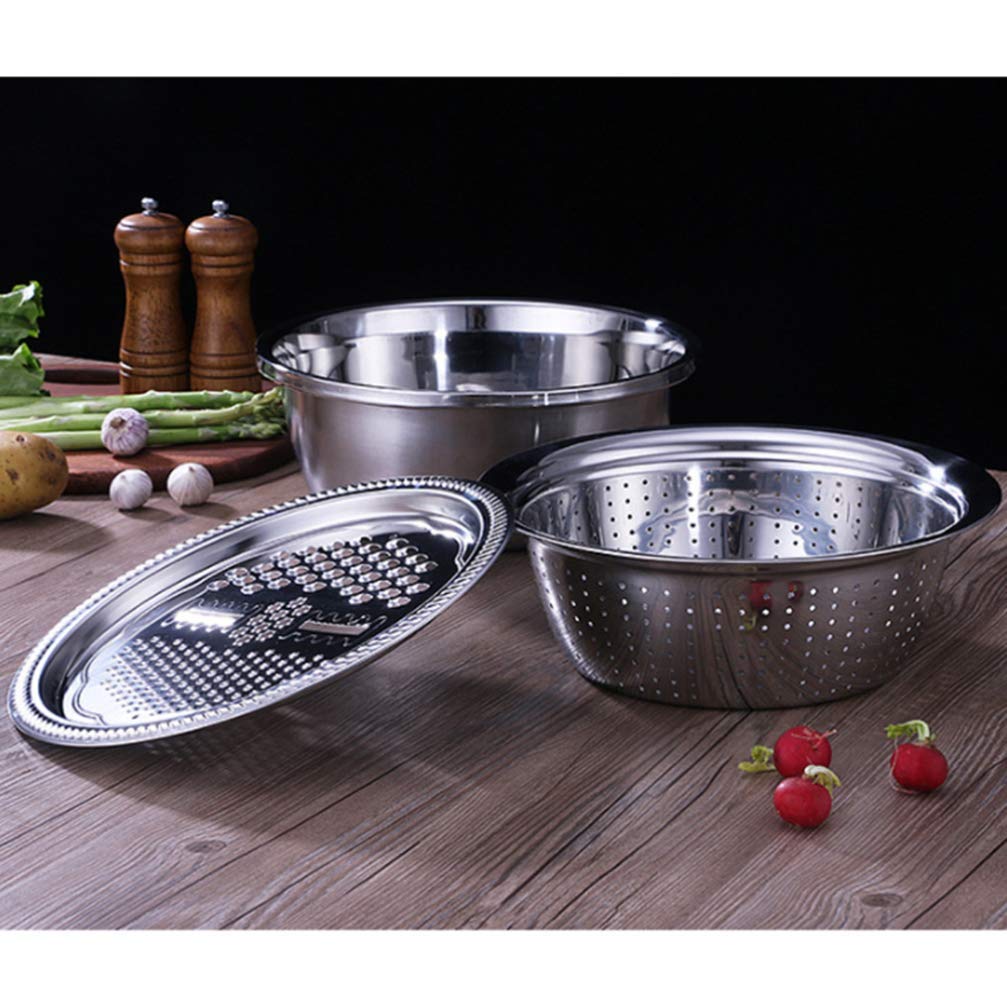 3-Piece Vegetable Cutter Set - Stainless Steel Drain Basket, Grater & Chopper with Food Strainer - Fruit Colander & Veggie Spiralizer (Size S) - Perfect for Salad Prep, Meal Kits & Healthy Cooking
