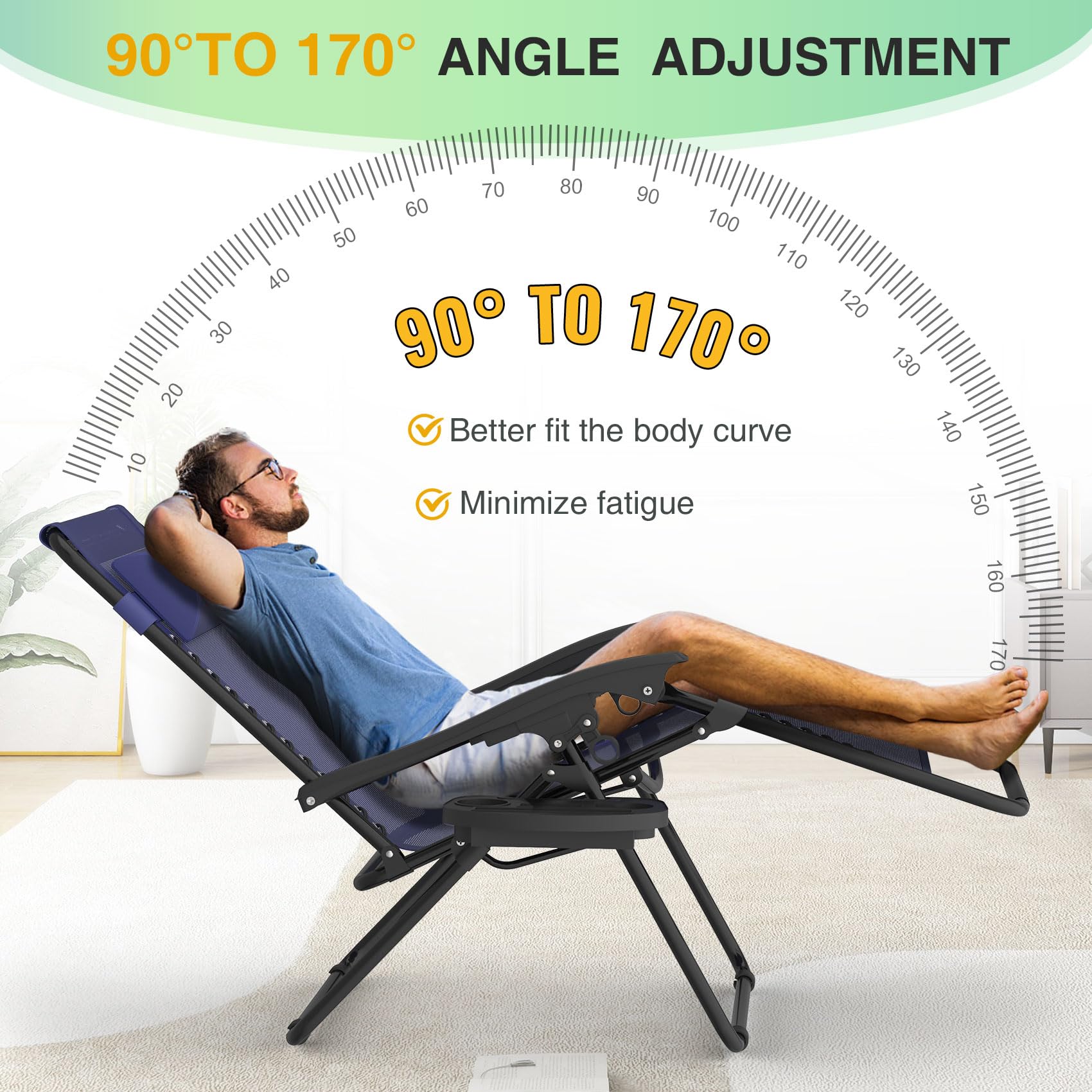 Suteck Zero Gravity Chairs Set of 2 - Heavy Duty Reclining Lounge Chairs with Upgraded Lock, Extra Large Cup Holder & Pillow - Foldable Patio Chairs for Indoor/Outdoor Use - Perfect for Backyard, Poolside, Beach, Camping (Blue)