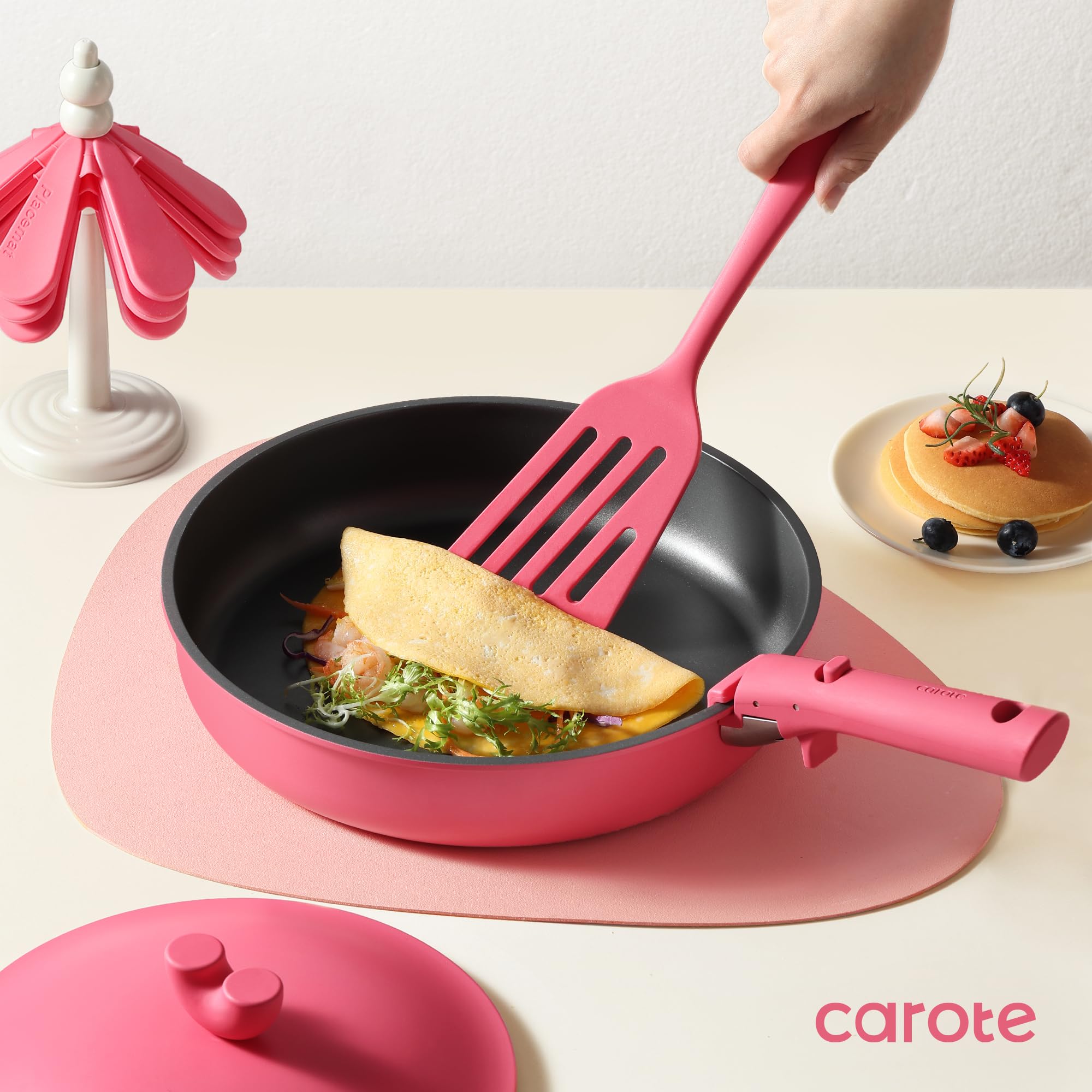 CAROTE 24-Piece Nonstick Pots and Pans Set - Oven, Dishwasher & Fridge Safe - Induction Compatible Cookware with Detachable Handles - Perfect for RV, Kitchen & Gifting (Pink) | Ideal for Home Cooking, Camping & Small Spaces