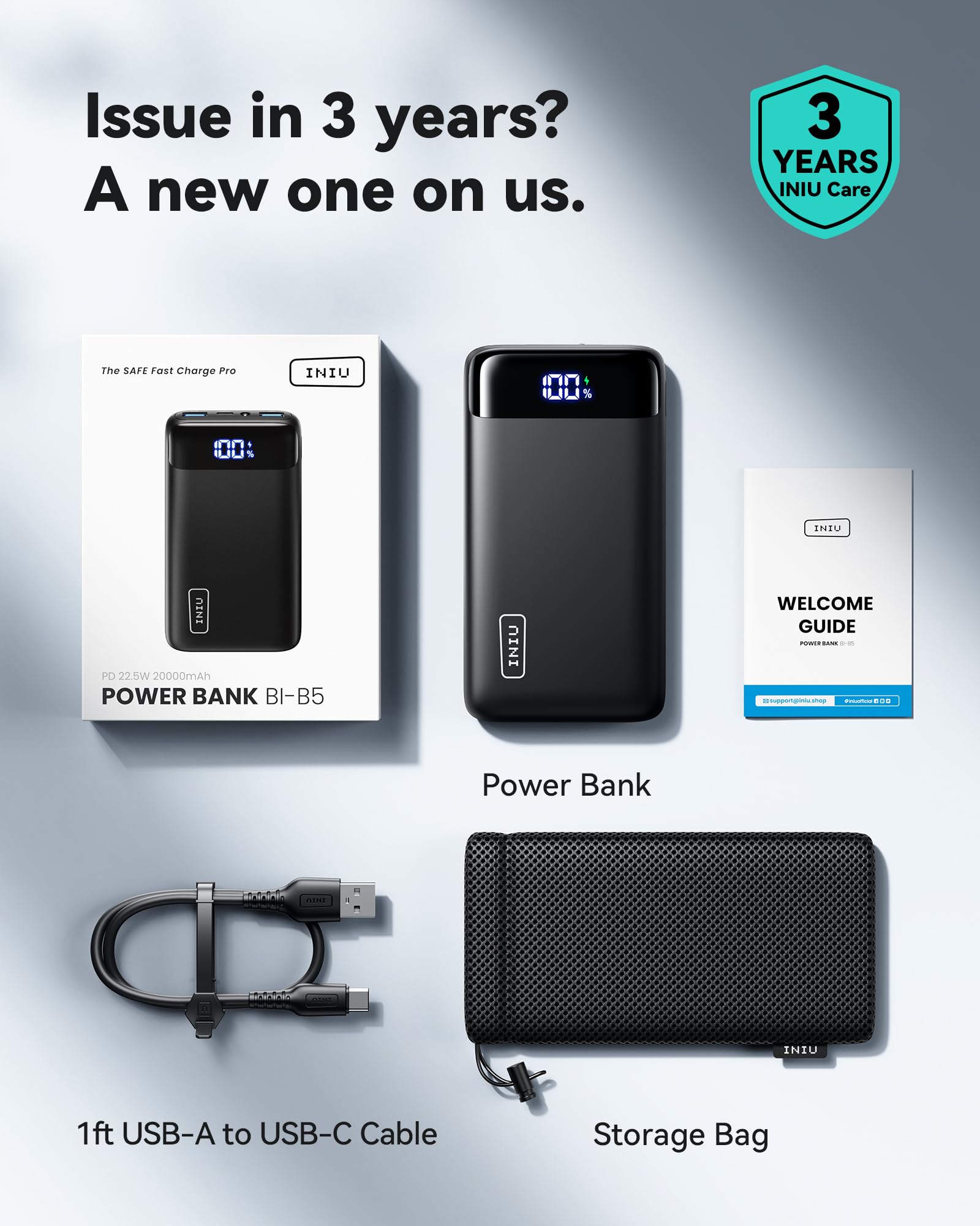 INIU 20000mAh Portable Charger with 22.5W Fast Charging & LED Display - PD 3.0 QC 4.0 Power Bank for iPhone 16/15/14/13 Pro, Samsung S23, Google Pixel, iPad & Tablets | Perfect for Travel, Camping & Emergency Backup